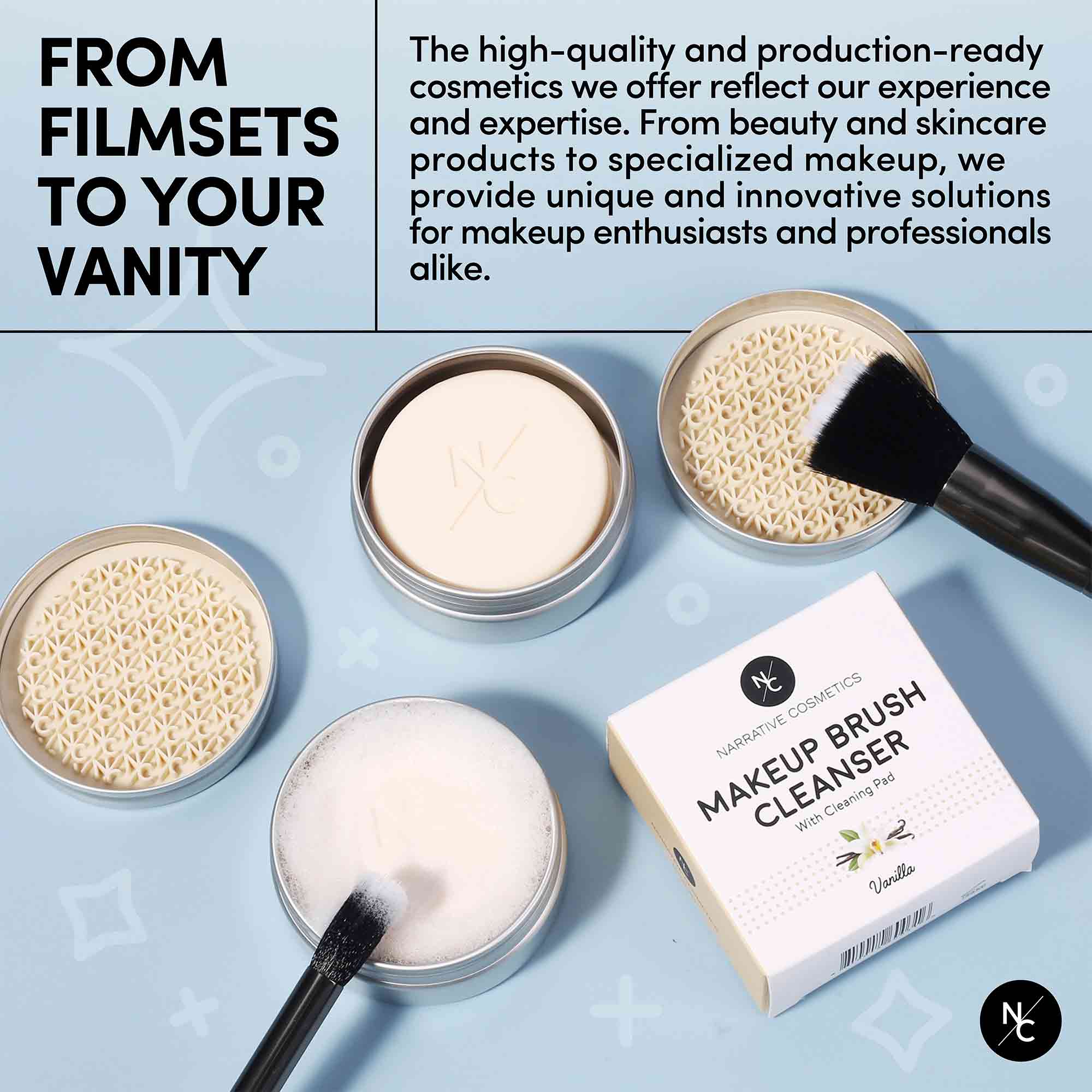 Professional Solid Makeup Brush Cleanser Soap with Silicone Cleaning Pad - Vanilla Scented (2.45 Oz) | Deep Cleans Cosmetic Brushes | Perfect for Home & Salon Use