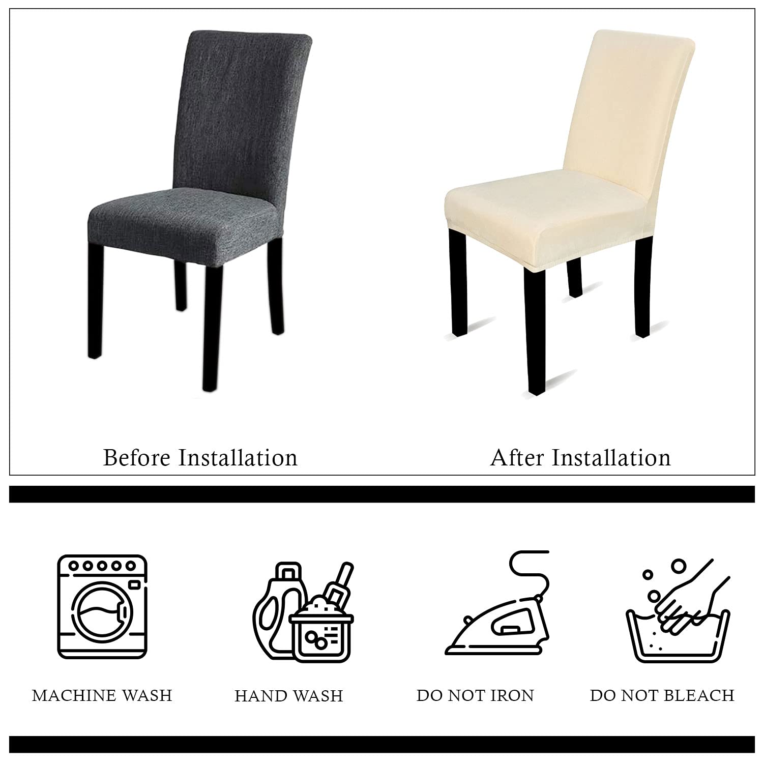 Stretch Velvet Dining Chair Covers - Elastic Washable Slipcovers for Chairs (Beige, 4 Pack) | Perfect for Home Dining Room, Hotel, Banquet & Wedding Decor