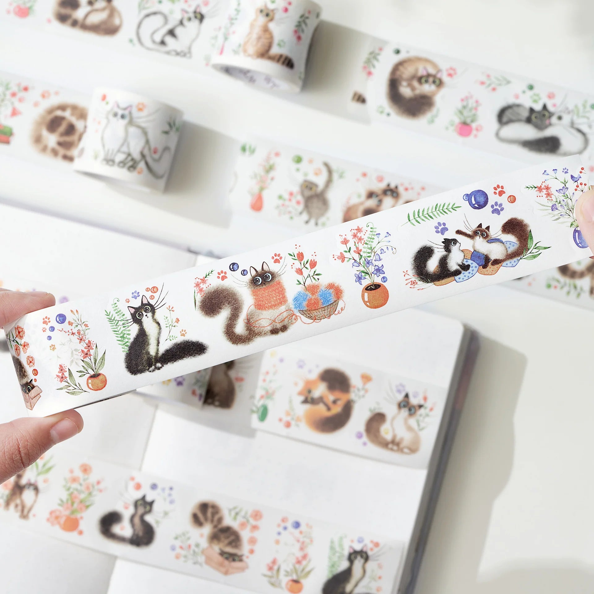 Cat Mood Washi Tape Sticker Set - 50pcs Cute Cat Pattern Decorative Tape for Scrapbooking, Journaling, DIY Crafts - Perfect for Bullet Journals, Gift Wrapping & Home Decor