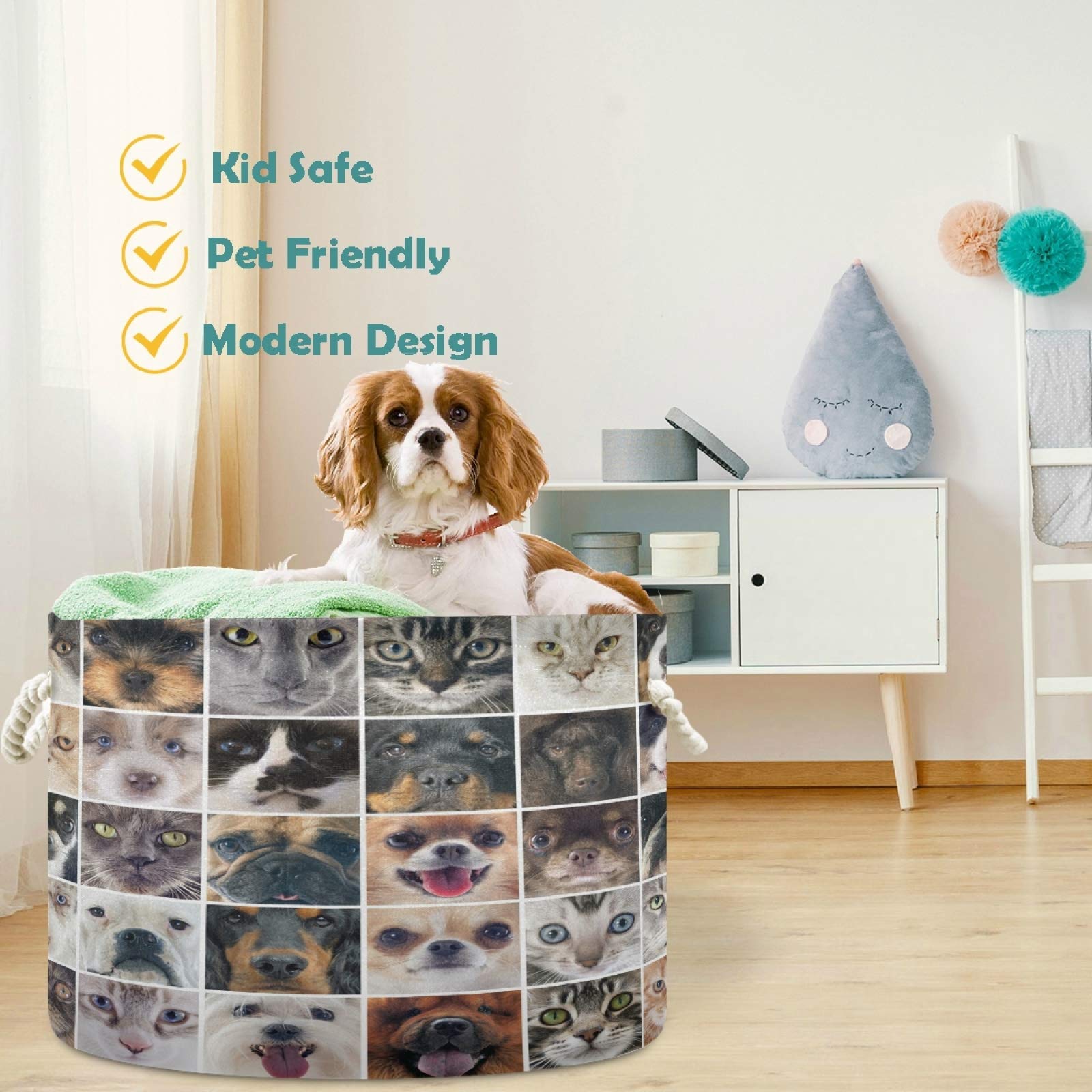 Visesunny Dog Face Storage Basket - Canvas Fabric Toy Organizer Bin for Kids Room, Playroom, Shelves - Laundry Hamper & Gift Basket for Nursery, Pet Supplies & Home Organization (Perfect for Toy Storage, Baby Essentials & Clutter Control)