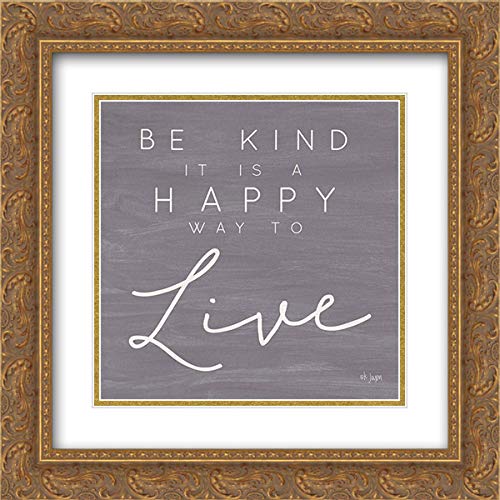 Jaxn BLVD. 15x15 Inch Gold Ornate Framed Double Matted Museum Quality Art Print - 'Happy Way to Live' Wall Decor for Living Room, Bedroom & Office