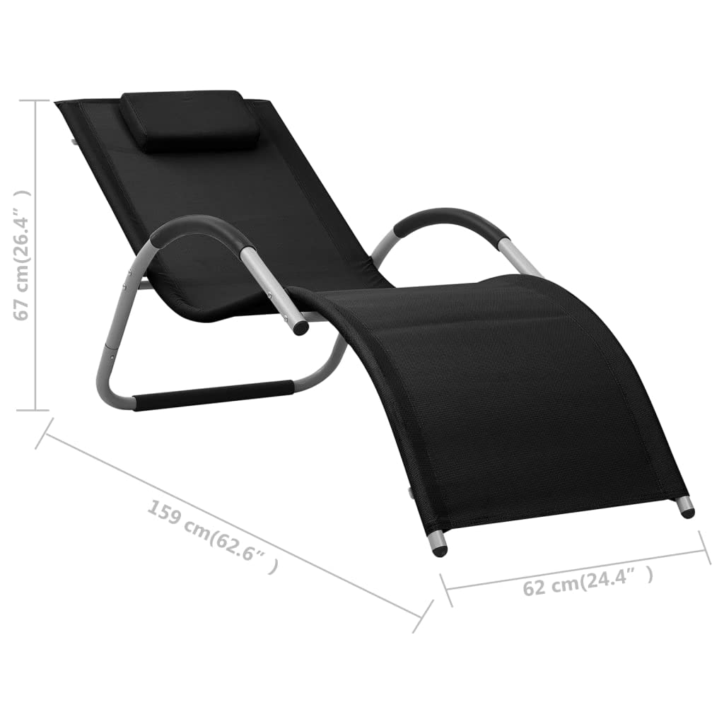 Premium Sun Lounger - Outdoor Lounge Chair for Beach, Poolside & Patio - Weather-Resistant Textilene Fabric with Removable Pillow - Perfect for Backyard, Balcony, Garden & Vacation Homes (Black & Gray)