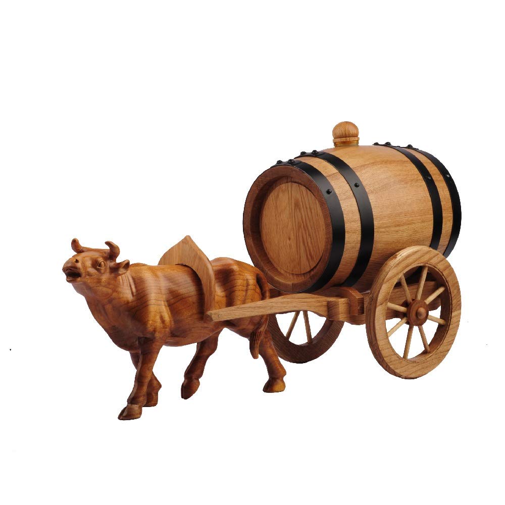 Hand-Carved Solid Oak Wine Barrel - 0.75L Horse-Drawn Cart Design Home Decor, Wine Set & Unique Housewarming Gift for Wine Lovers | Perfect for Rustic Home Decor, Wine Cellar Display & Wedding Anniversary Presents