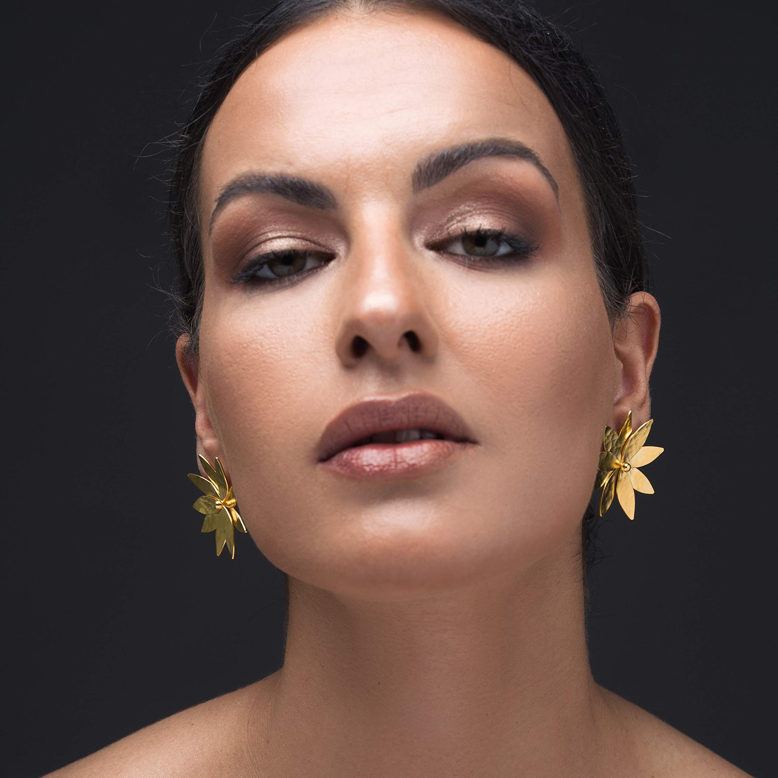 Handmade Sterling Silver Bohemian Stud Earrings with Gold Flower Design - Elegant Statement Jewelry for Women, Brides, Anniversary Gifts | Perfect for Weddings, Date Nights & Special Occasions