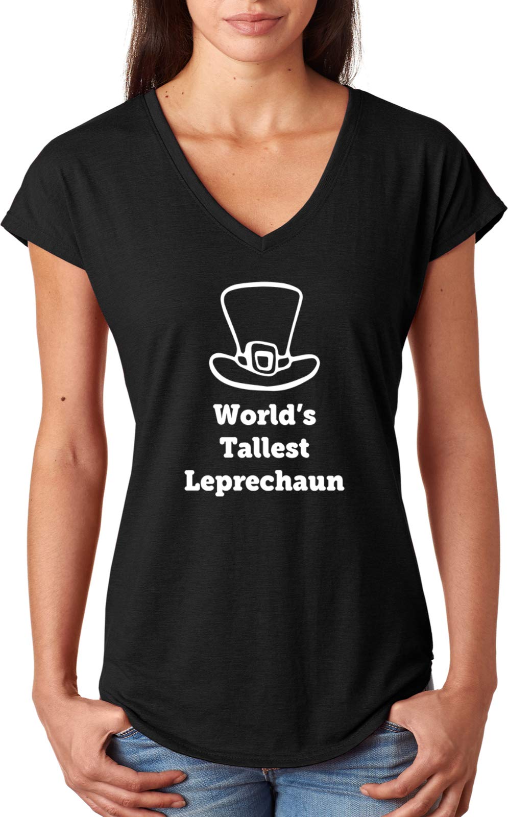 St. Patrick's Day World's Tallest Leprechaun Women's Tri-Blend V-Neck T-Shirt - Fun Irish Festival Outfit for Parades & Pub Crawls