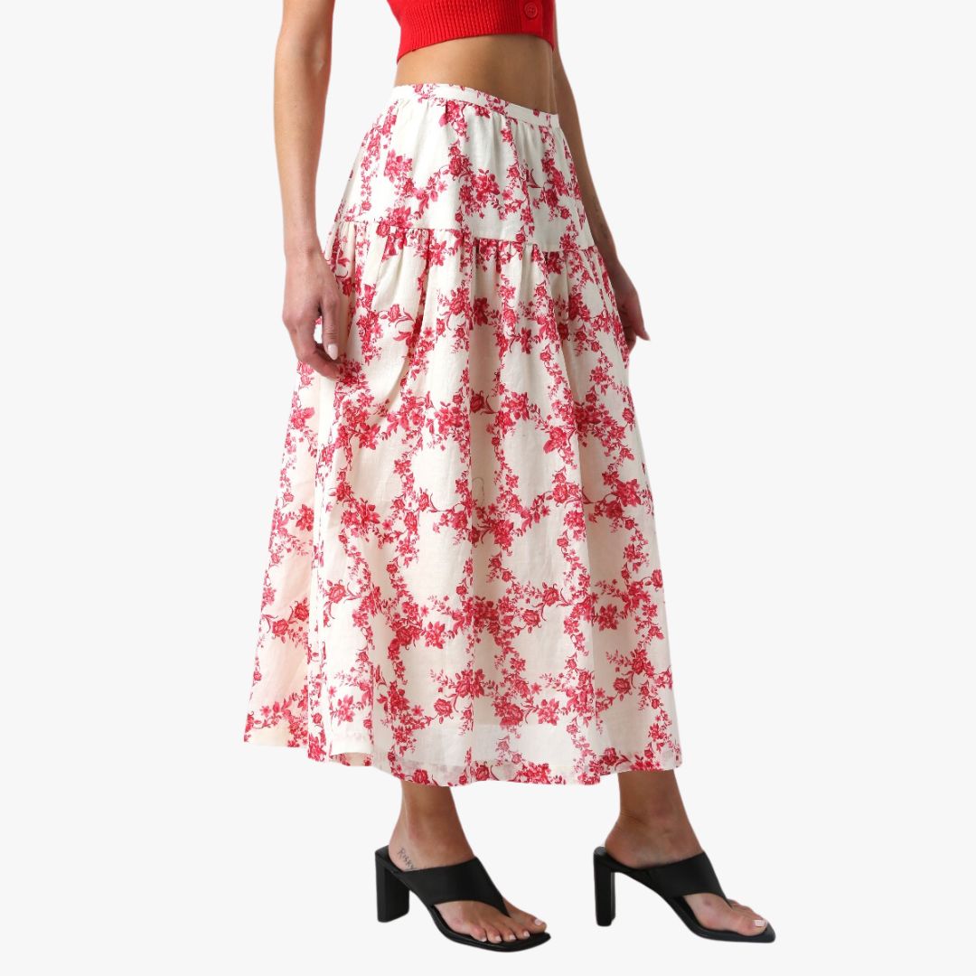 Brenda Midi Skirt for Women - Natural Red Flowy A-Line Skirt | Casual & Office Wear | Perfect for Spring, Summer & Fall Outfits