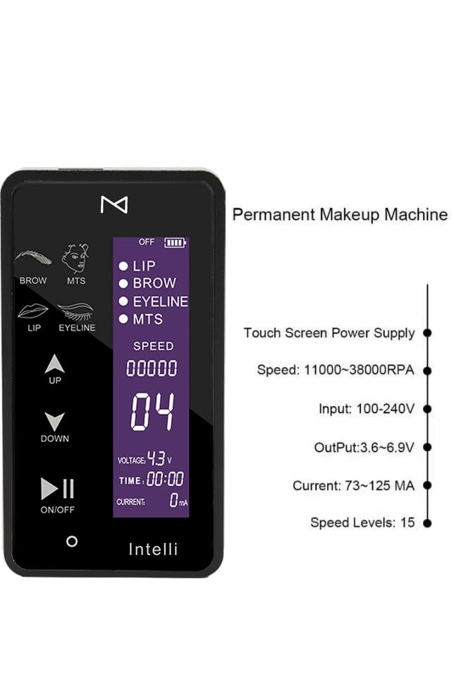 **Mellie Permanent Makeup Machine - Digital Touch Screen Panel for Microblading, Ombre Powder Brows, Lips & Eyeliner - LCD Control Panel - Multi-Function Tattoo Device (Black) - Perfect for Salon & Home Use**