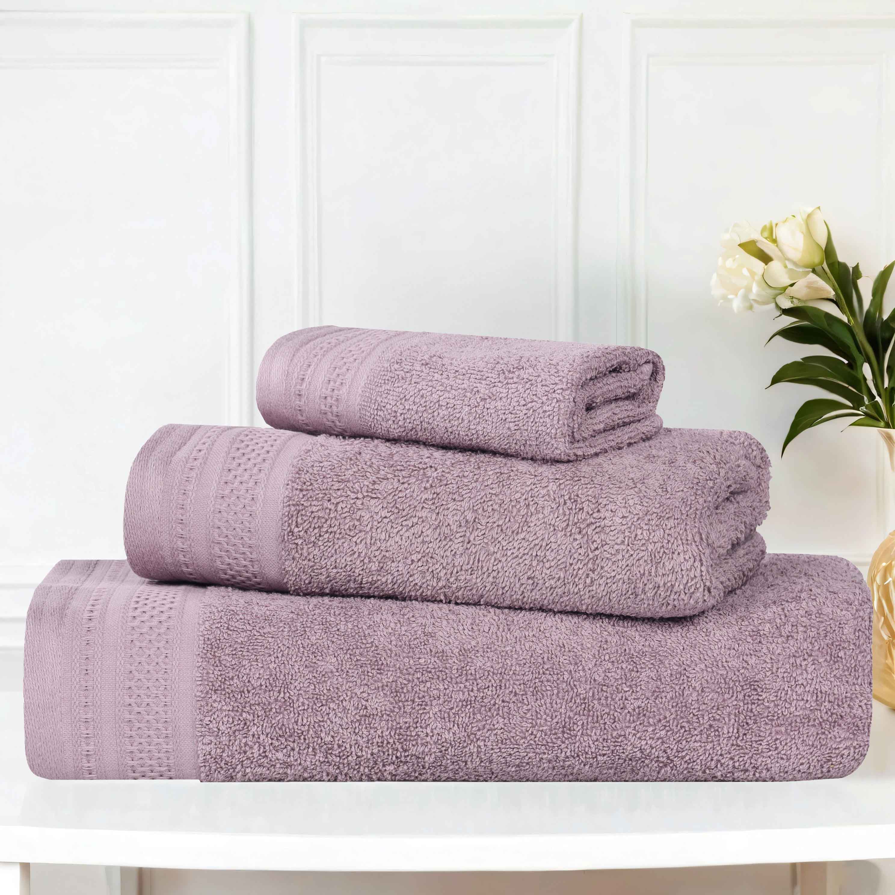 Premium Honeycomb Textured Waffle Border Cotton 3-Piece Bath Towel Set - Soft & Absorbent for Spa, Bathroom & Guest Use