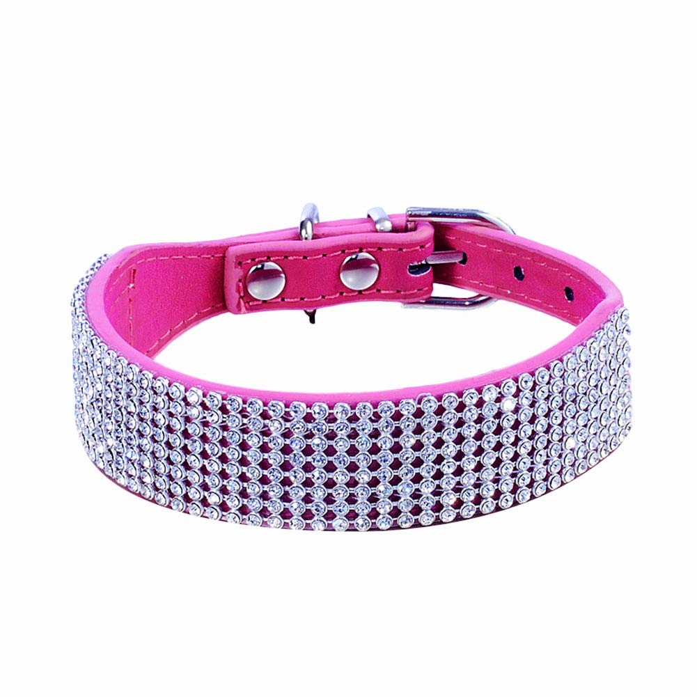 Sparkling Rhinestone Dog Collar with Suede Leather - Bling Crystal Diamond Pet Collar for Small Dogs & Cats (10.6-13inch, Hot Pink) - Perfect for Parties, Weddings & Special Occasions