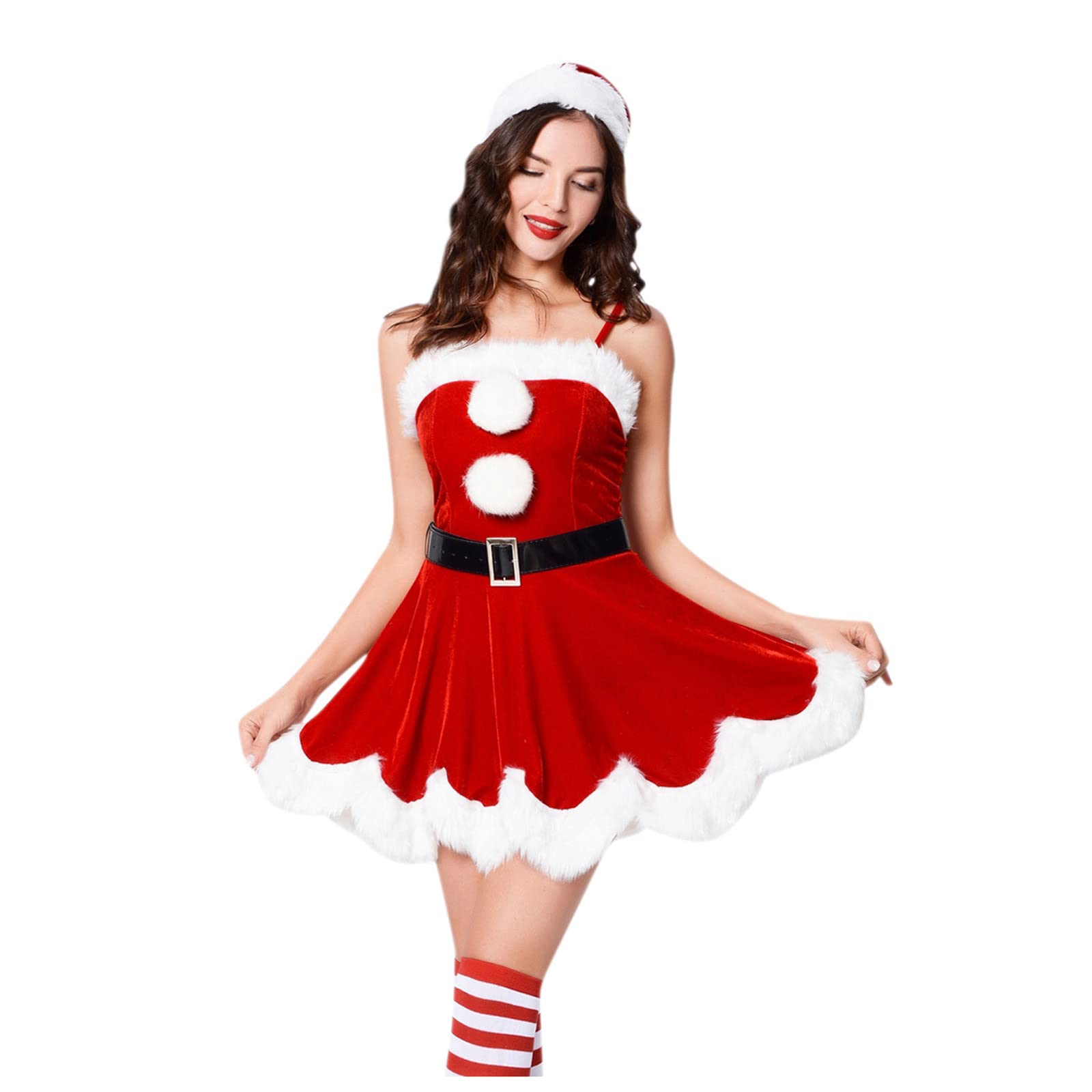 Mrs. Santa Costume Dress for Women - Red Christmas Hooded Long Sleeve Dress for Holiday Parties, Family Gatherings & Cosplay (Large Size)