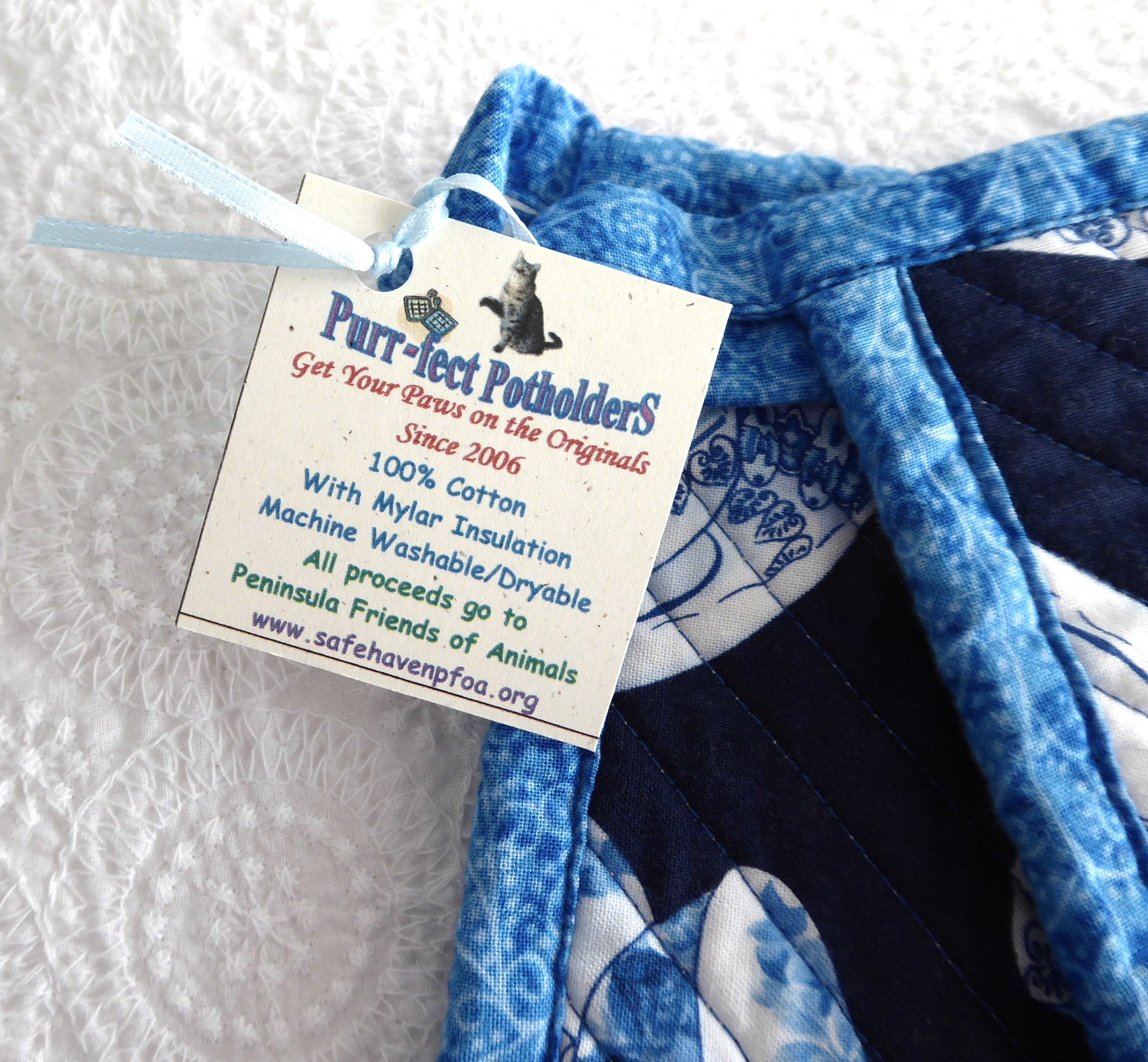 Handmade Blue Padded Teacup Potholders Set of 2 - Heat Resistant Kitchen Mitts for Hot Dishes & Baking - Supports Animal Charity - Perfect for Tea Parties, Cooking & Gift Giving