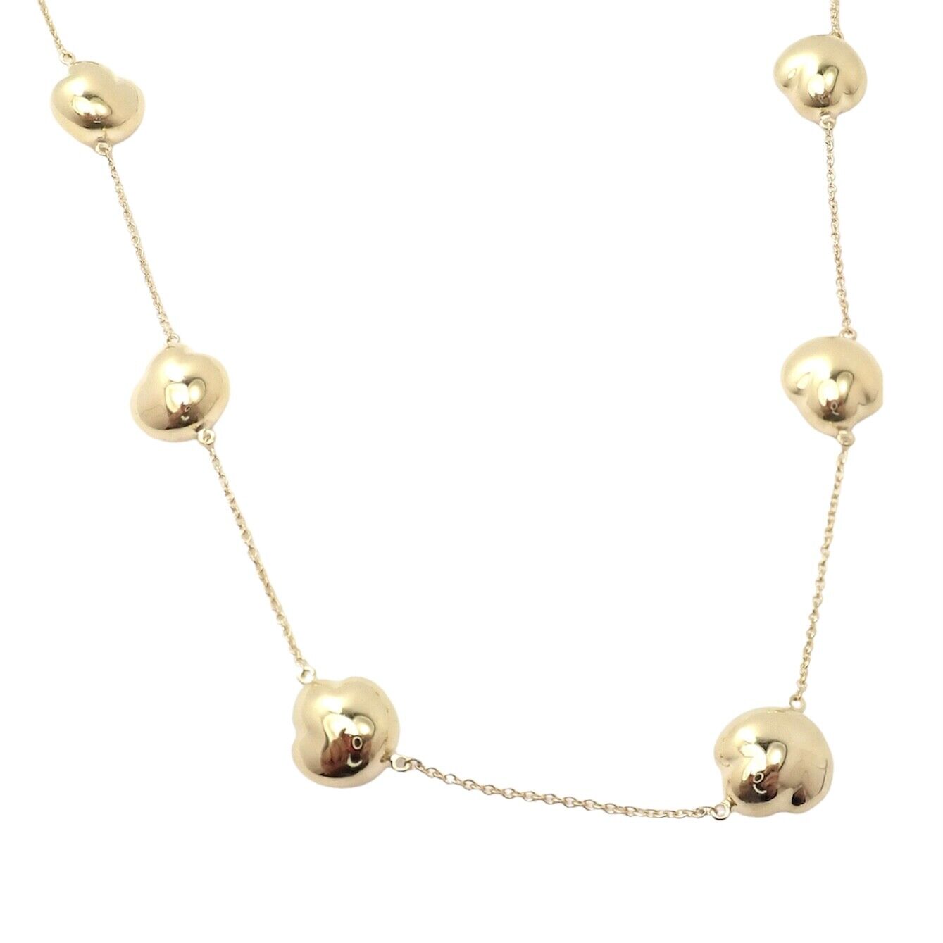 Authentic Tiffany & Co Peretti 18k Yellow Gold Vintage Bean Necklace - 14.5 Inch Elegant Jewelry for Women, Perfect Gift for Anniversary, Birthday & Special Occasions