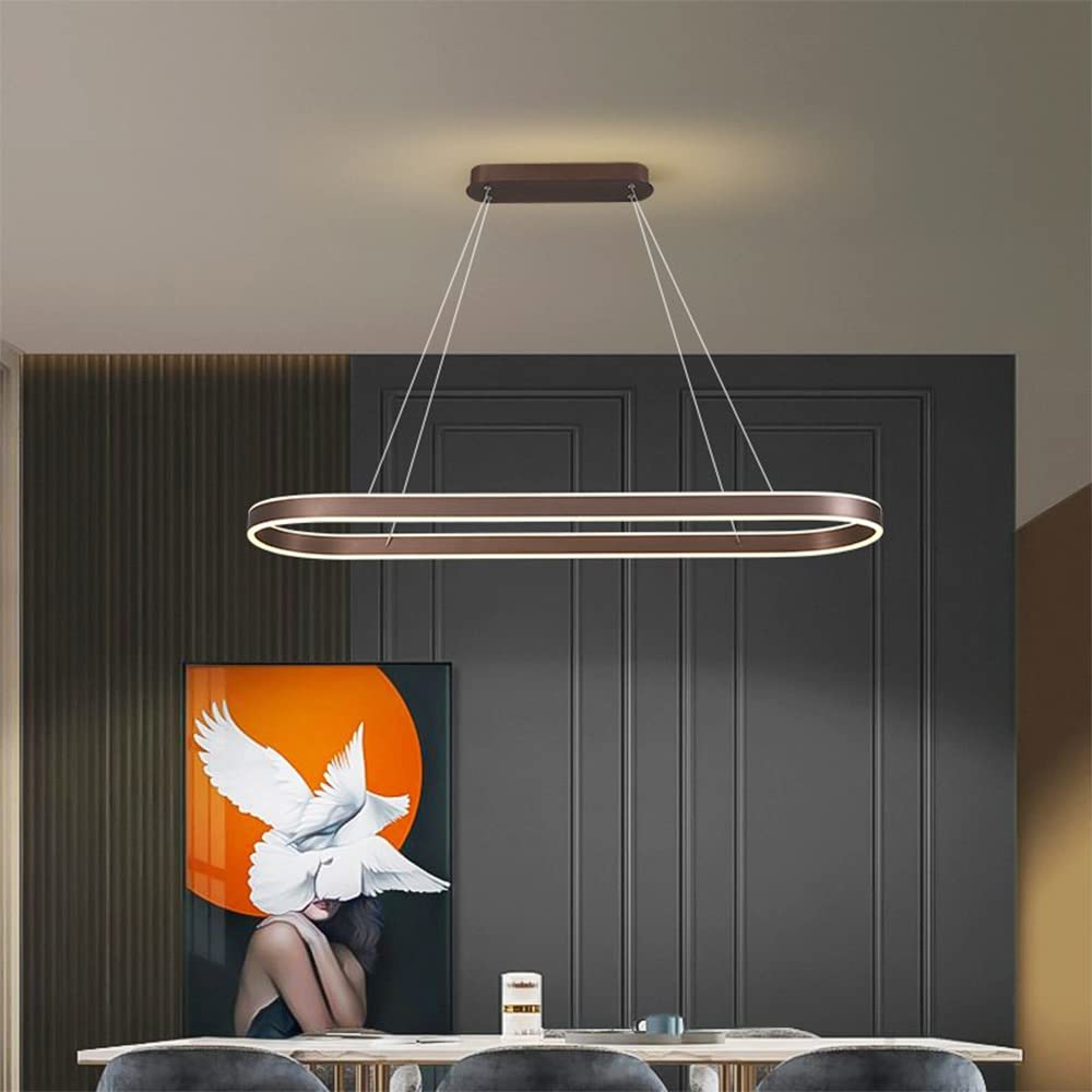 Modern Gold LED Dimmable Pendant Lamp - Circular Chandelier for Dining Table & Kitchen Island with Remote Control, High Translucent Acrylic Linear Hanging Light for Living Room, Bedroom, Restaurant (Brown) - Perfect for Home Decor & Commercial Spaces