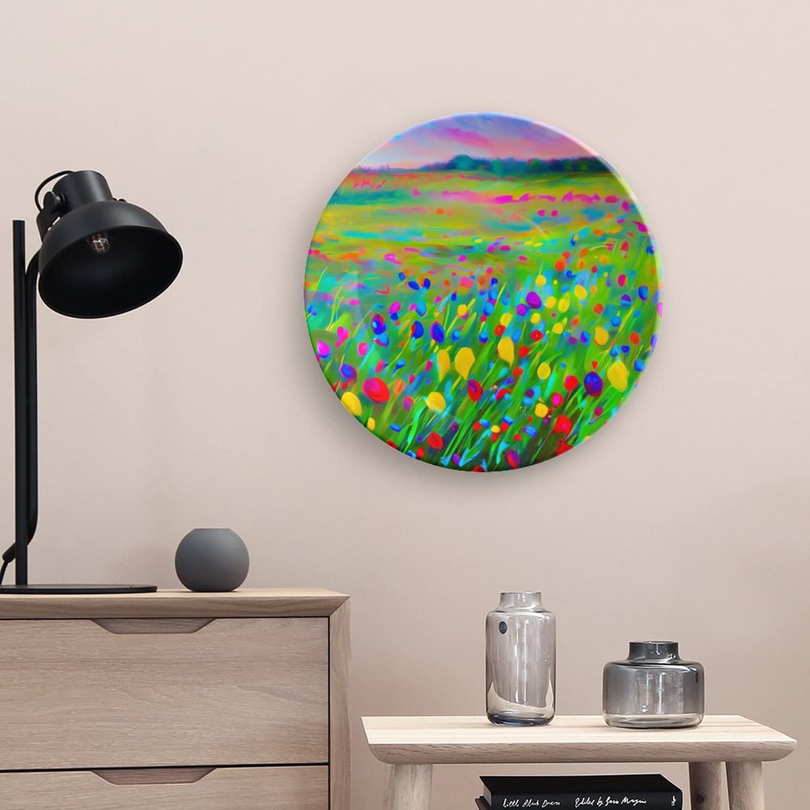 10 Inch Decorative Ceramic Plates with Stand - Wildflower Impressionism Painting Tray for Table Display, Elegant Home Decor for Living Room & Dining Room | Perfect Housewarming Gift for Home & Party Decorations