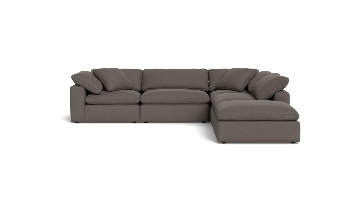 Fluffy 4-Piece Sectional Sofa with Ottoman - Modern L-Shaped Couch Set for Living Room, Family Room & Apartment - Soft Fabric Upholstery, Comfortable Seating for Relaxing & Entertaining