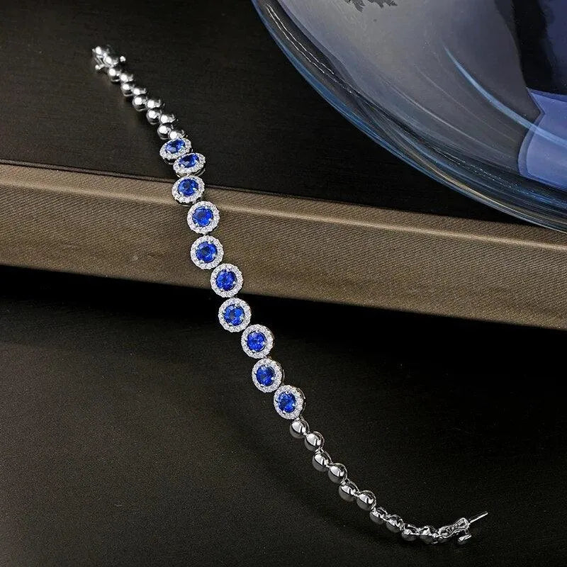 4.23ctw Genuine Sapphire & Diamond Bracelet in 18K White Gold - Elegant Jewelry for Women | Perfect for Weddings, Anniversaries & Special Occasions