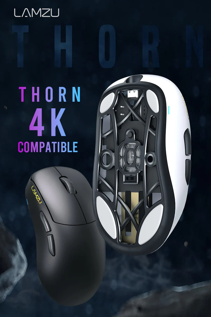 Lamzu Thorn Wireless Gaming Mouse - Lightweight Ergonomic Design, 16000 DPI, RGB Lighting - Perfect for FPS, MOBA, and Esports Gaming (White)