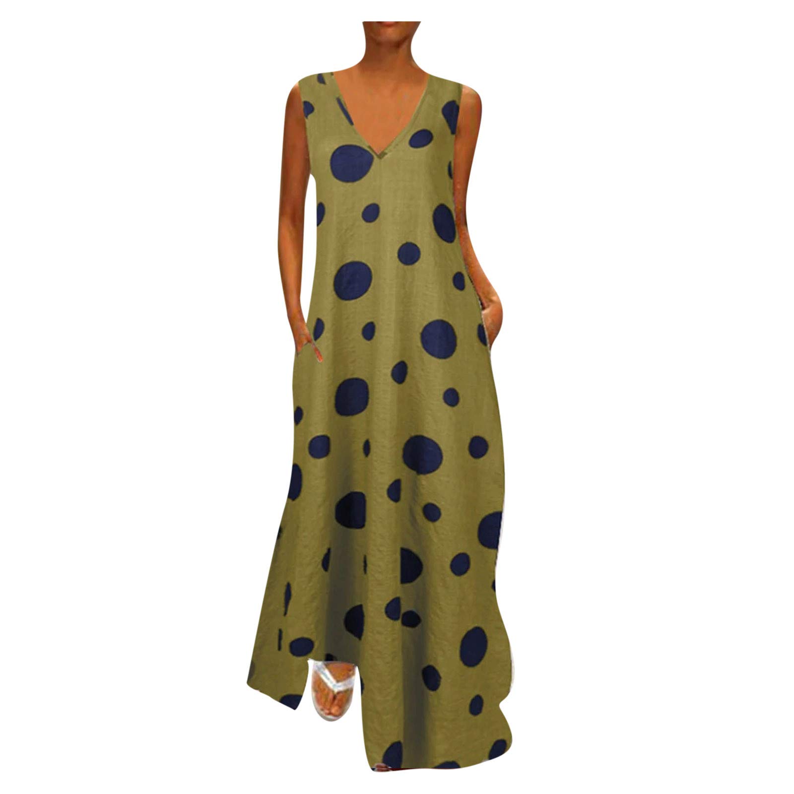 ETHKIA Women's Plus Size Summer Dresses - Polka Dot Print V-Neck Sleeveless Runway Dress for Women 2023 | Sexy Casual Party, Beach Vacation & Date Night Outfits