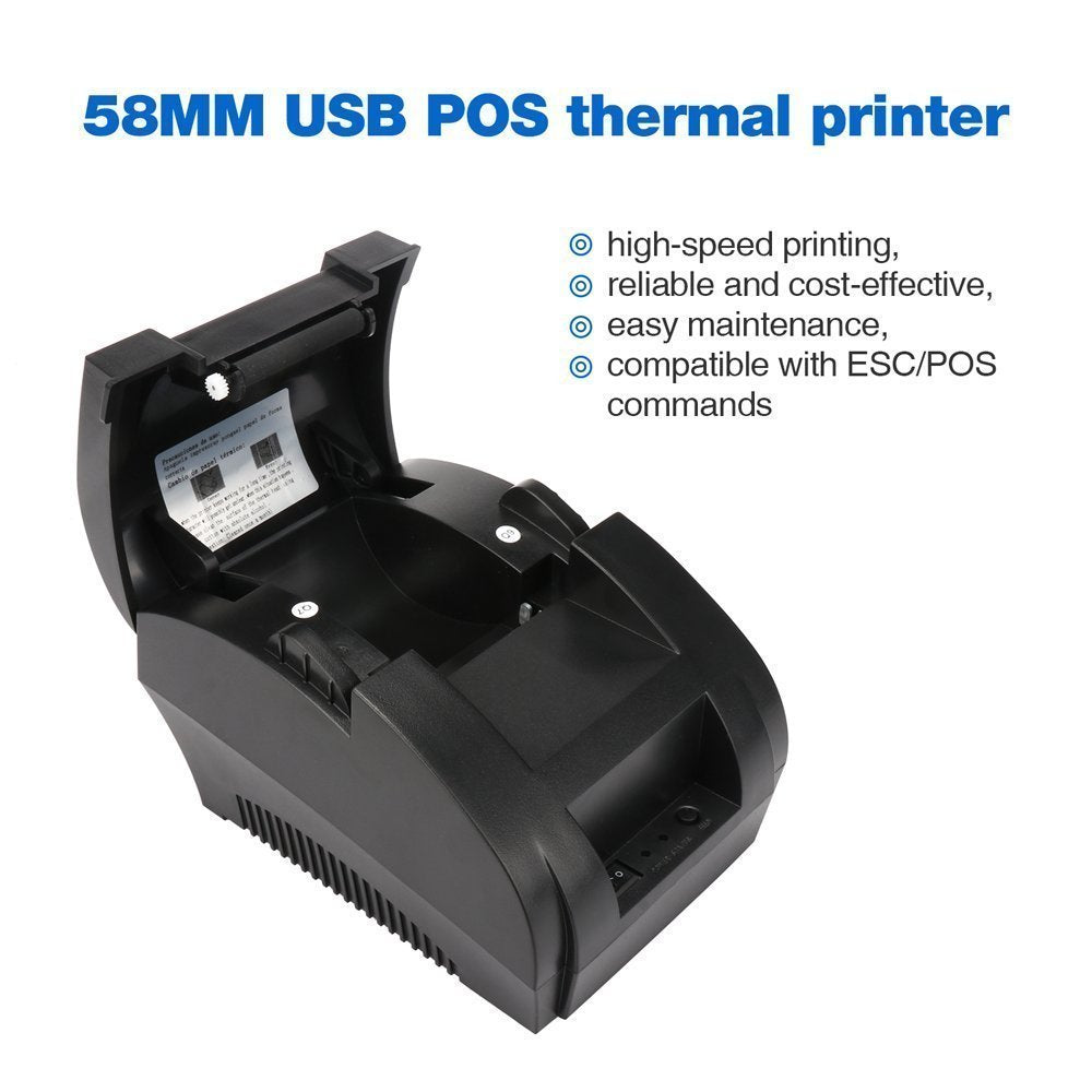 NT 5890K 58mm Thermal Receipt Printer for Retail, Restaurant & POS - Fast & Quiet Printing for Receipts, Labels & Barcodes