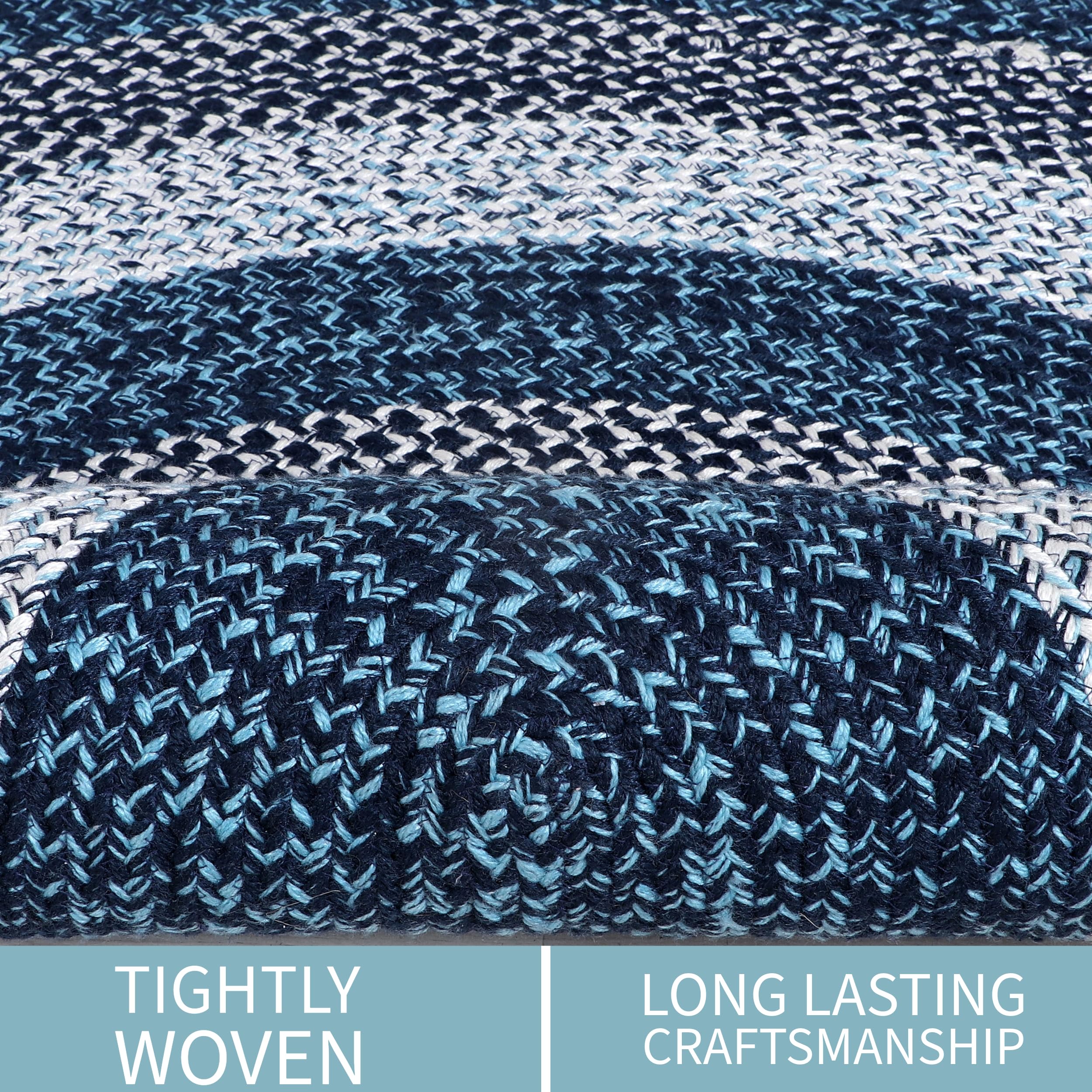 5' x 8' Oval Braided Area Rug - Rustic Aqua Blue/White/Black Washable Indoor/Outdoor Rug for Living Room, Family Room, Patio & Porch | Perfect for Farmhouse Decor & High-Traffic Areas