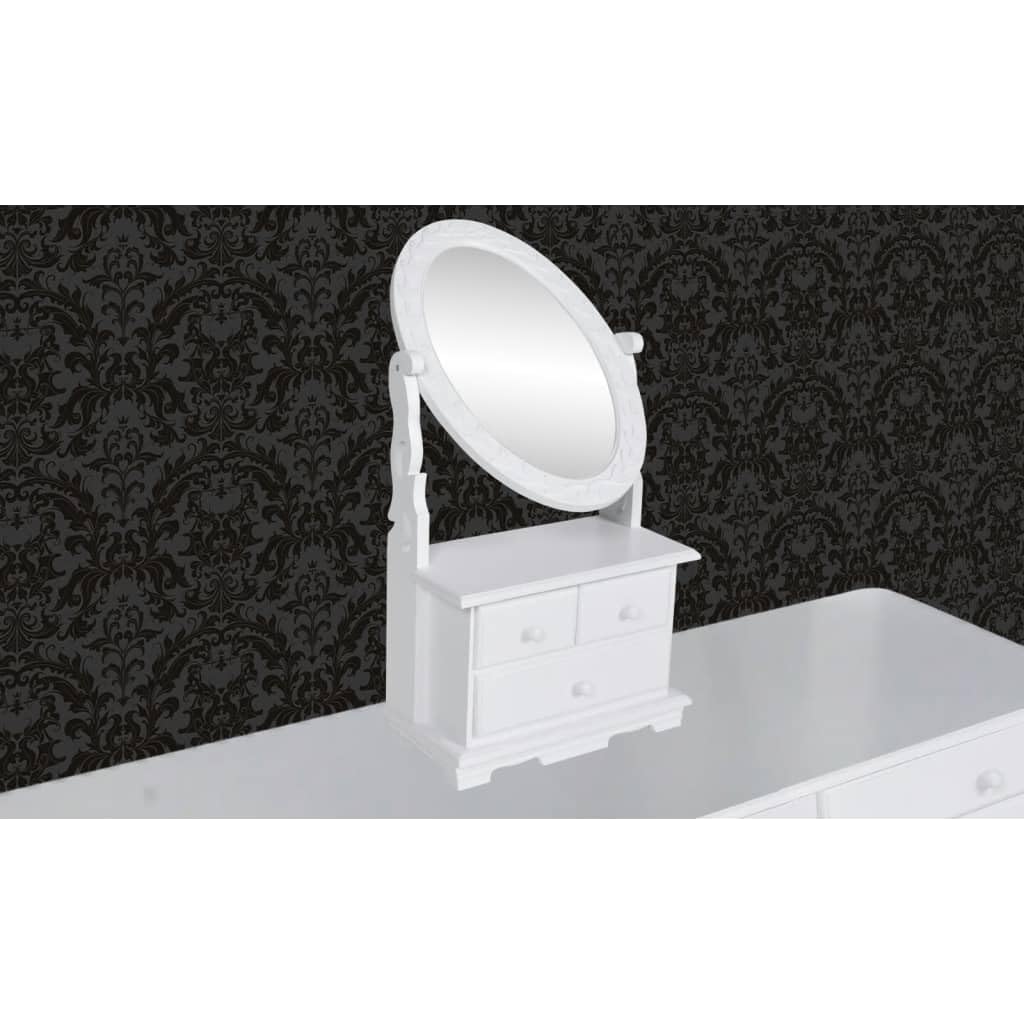 vidaXL White MDF Rotating Mirror Makeup Dressing Table with Drawers - Perfect for Bedroom, Vanity & Cosmetics Organization