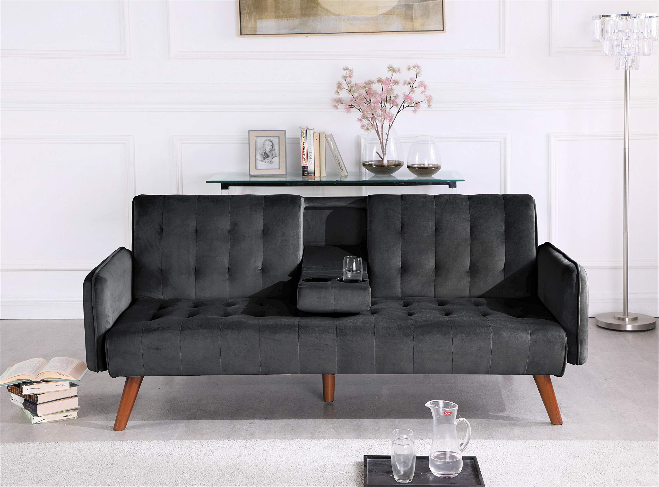 Cricklade Convertible Sofa Bed - Black Faux Leather Sleeper Sofa for Small Spaces | Perfect for Guest Room, Studio Apartment & Home Office