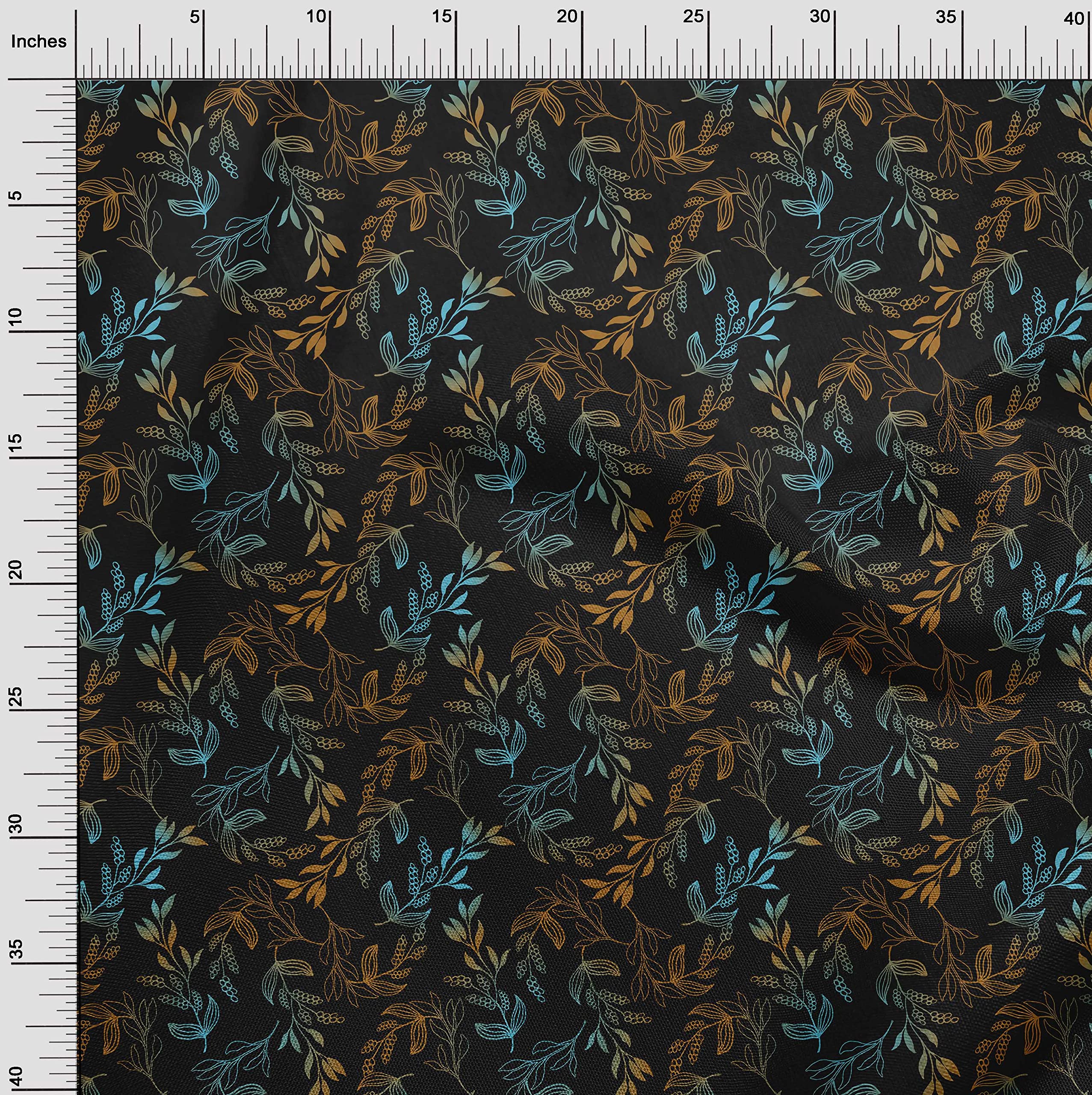 oneOone Rayon Black Fabric with Printed Leaves - 56 Inch Wide Sewing Material for DIY Clothing, Dresses & Home Decor | Premium Fabric by The Yard for Crafting & Fashion Projects