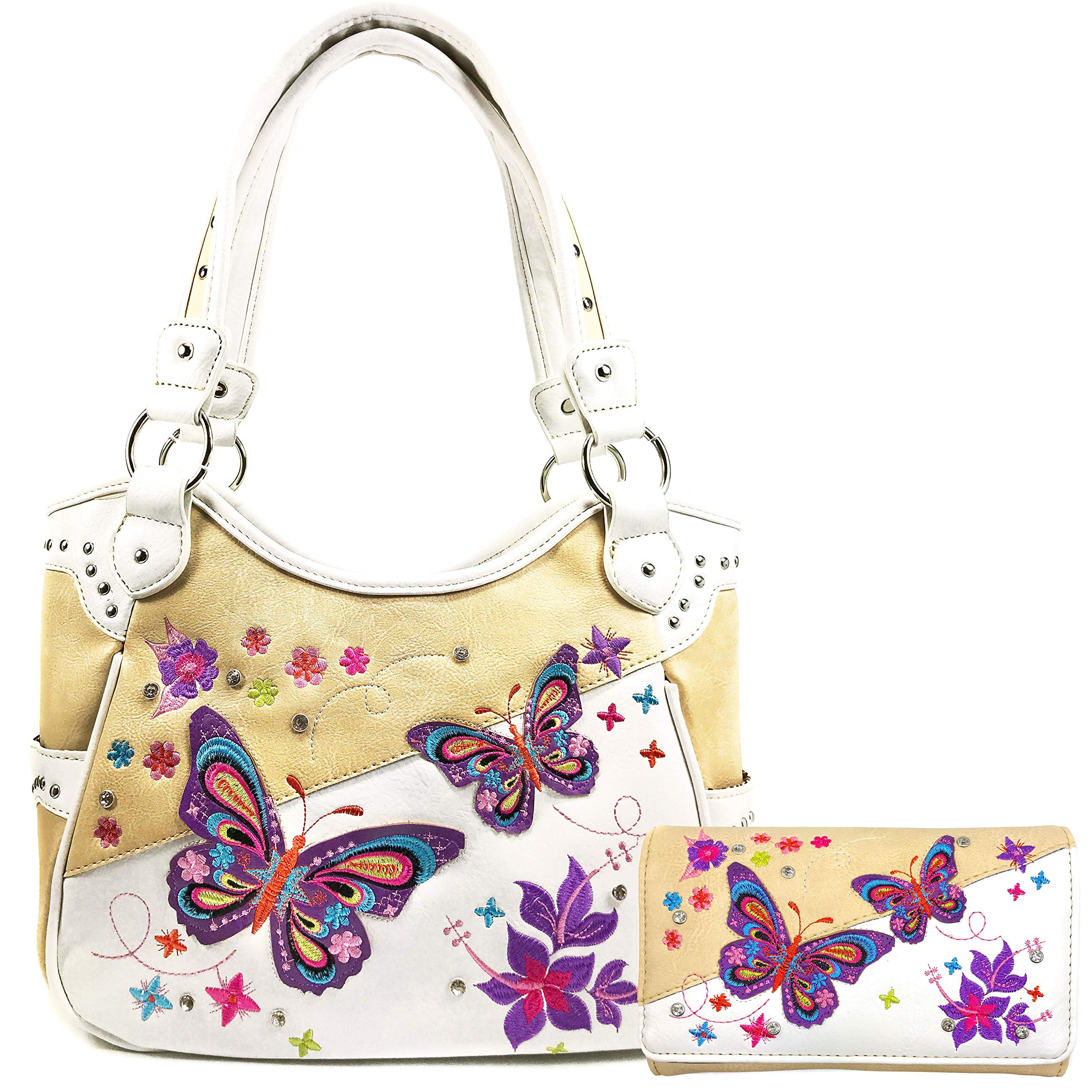 Zelris Butterfly Flower Embroidery Concealed Carry Tote Handbag Purse Set - Stylish & Functional for Everyday Use, Travel, and Shopping