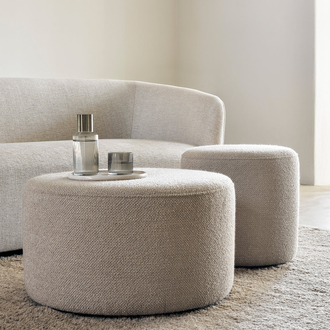 Jacques Deneef Barrow Pouf Ottoman - Handwoven Natural Fiber Footstool with Wooden Legs - Boho Chic Living Room Decor, Bedroom Accent Stool, Cozy Reading Nook Seating