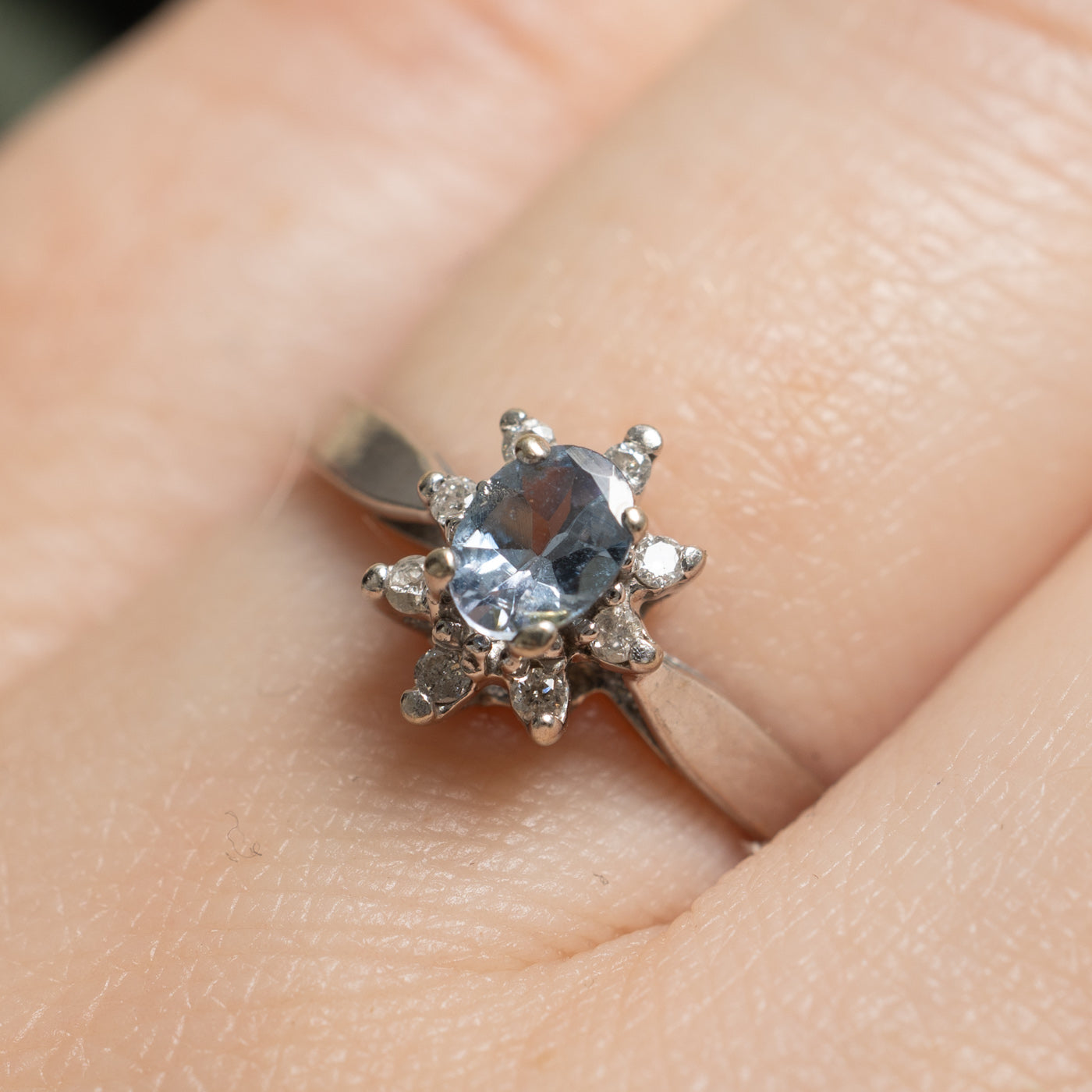 Aquamarine and Diamond Petal Ring - 0.25ct Aquamarine & 0.06ctw Diamond - Size 5.75 - Elegant Birthstone Jewelry for Women - Perfect for Engagement, Anniversary & Special Occasion Gifts