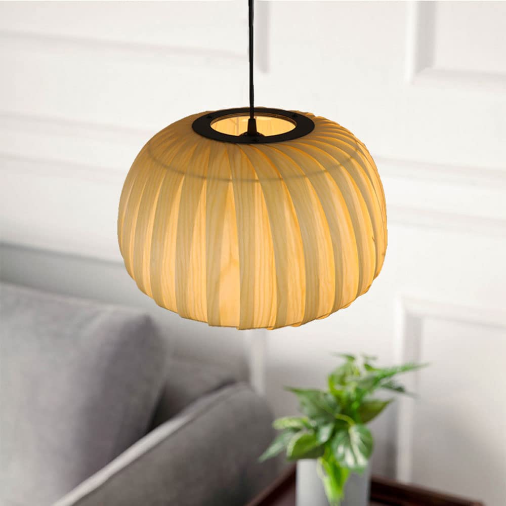 Natural Wooden Ceiling Pendant Light - Adjustable Height Hanging Fixture with Creative Lampshade for Kitchen, Bedroom, Living Room, Villa & Corridor Lighting - Perfect for Farmhouse, Rustic & Modern Home Decor
