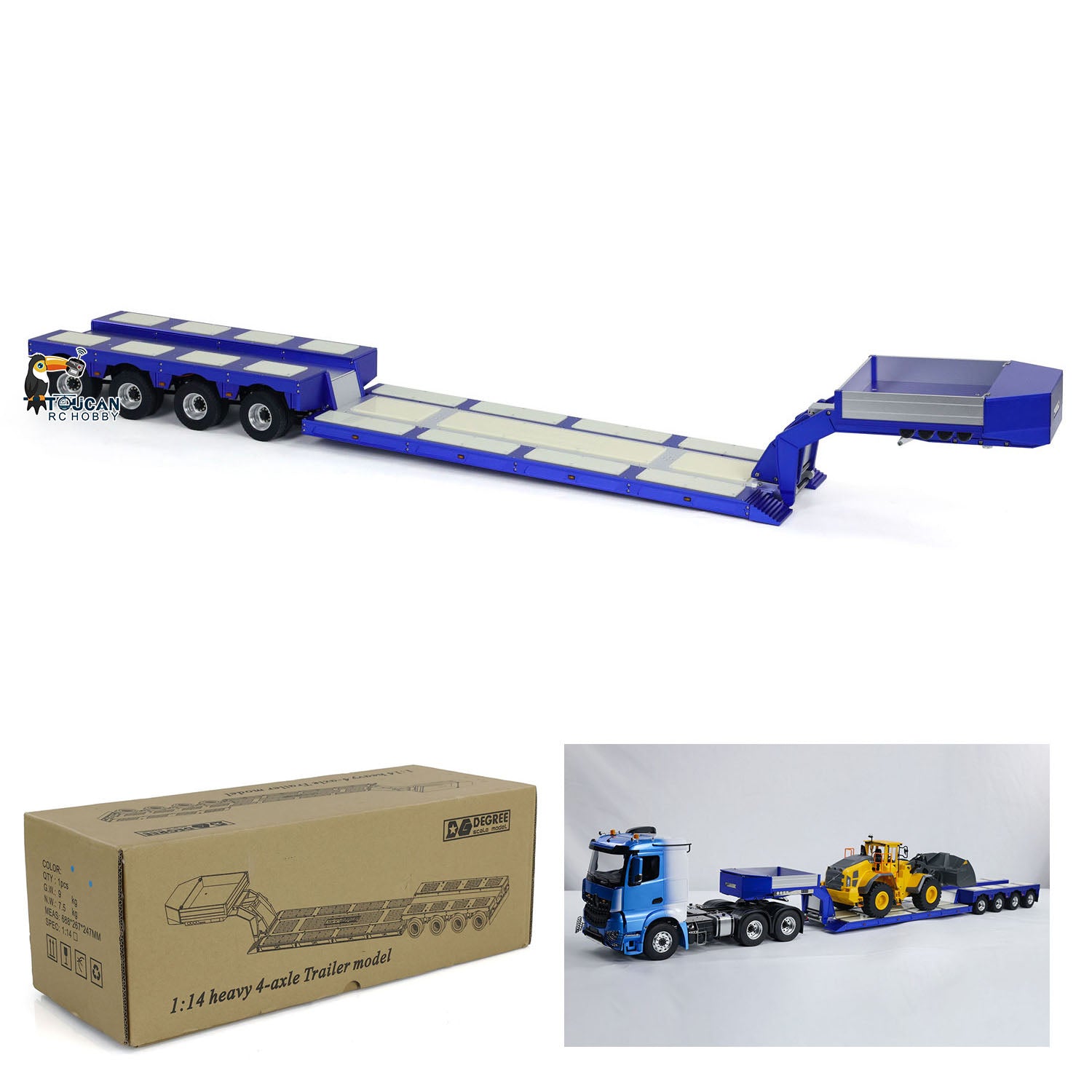 1/14 Scale DG 999 4 Axles RC Heavy Duty Trailer - CNC Painted Gooseneck Trailer for Remote Controlled Tractor Trucks | Hobby Model Collection | Perfect for RC Construction Site Scenes & Farm Vehicle Displays