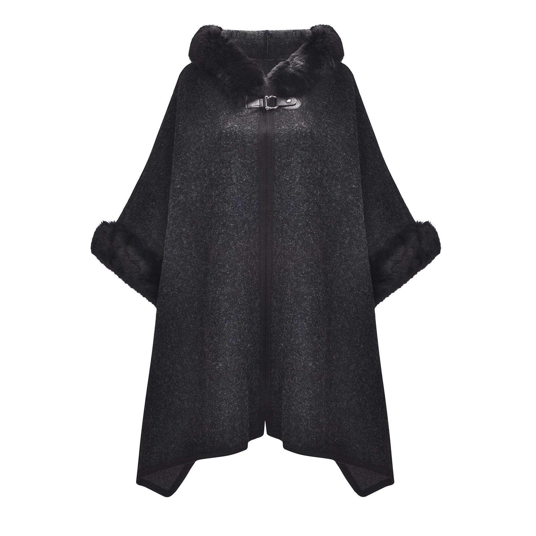 ZLYC Women's Winter Warm Faux Fur Trim Hooded Cardigan Sweater Cloak Jacket - Cozy Outerwear for Cold Weather, Casual Outings & Holiday Fashion