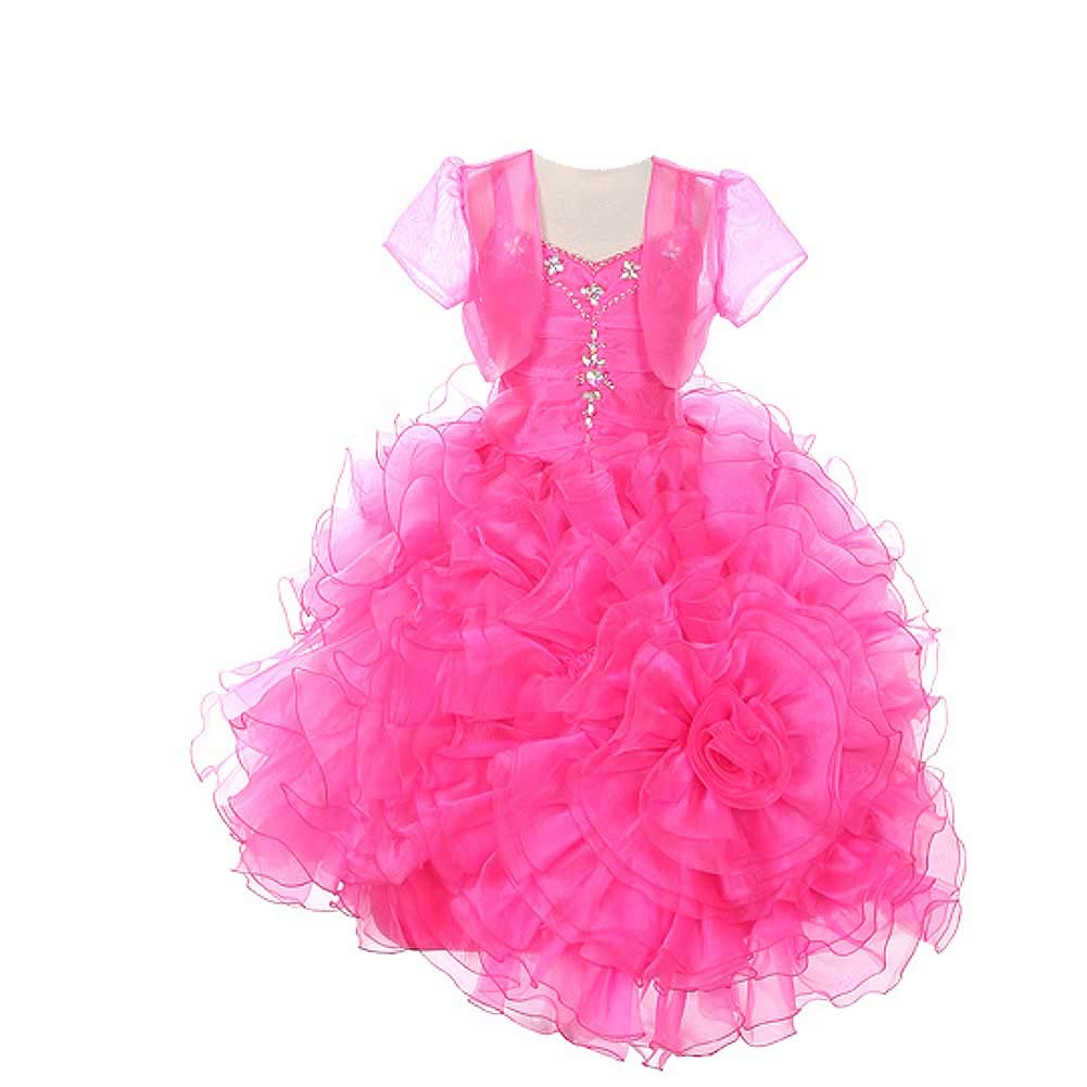 Rain Kids Girls 10 Fuchsia Rose Ruffled Corset Organza Pageant Dress - Elegant Flower Girl Dress for Weddings, Pageants & Special Occasions