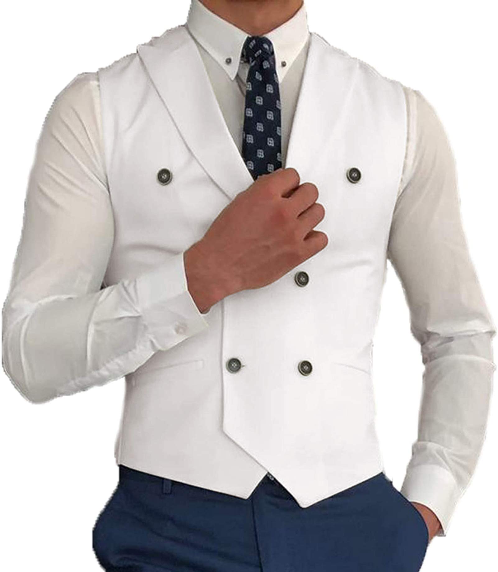 Lovee Men's Double Breasted Tuxedo Vest with Notch Lapel - Formal Waistcoat for Wedding, Groomsmen Suits & Special Occasions - Perfect for Prom, Black Tie Events & Evening Wear