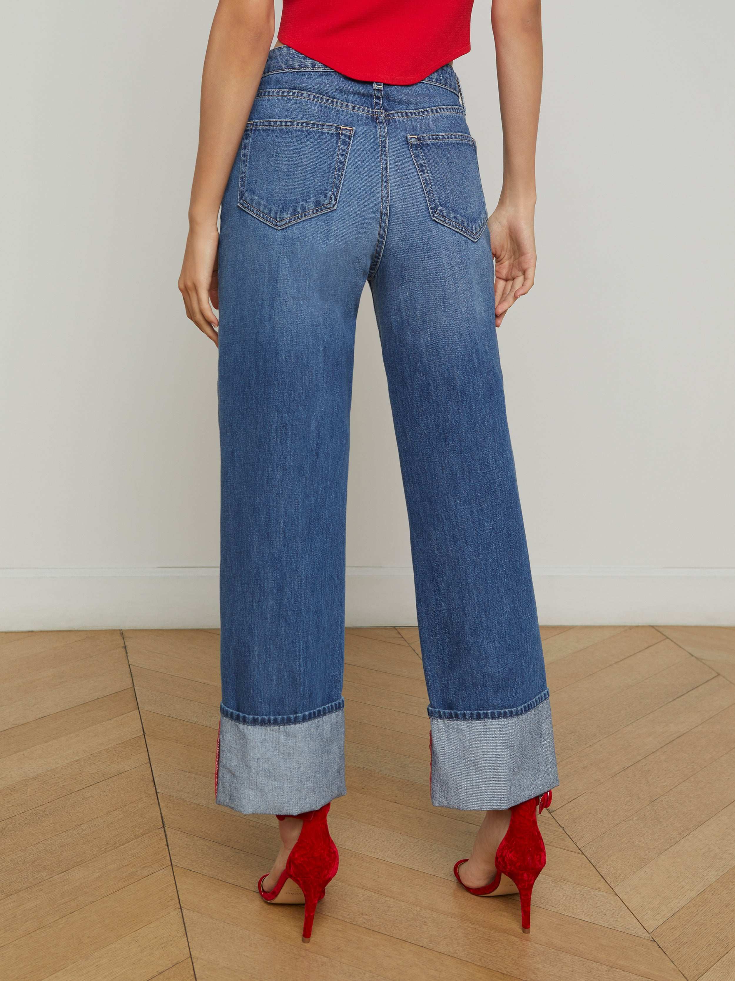 Leighton Cropped Cuffed Jean - Women's High Waist Distressed Denim Pants for Casual Outfits & Street Style