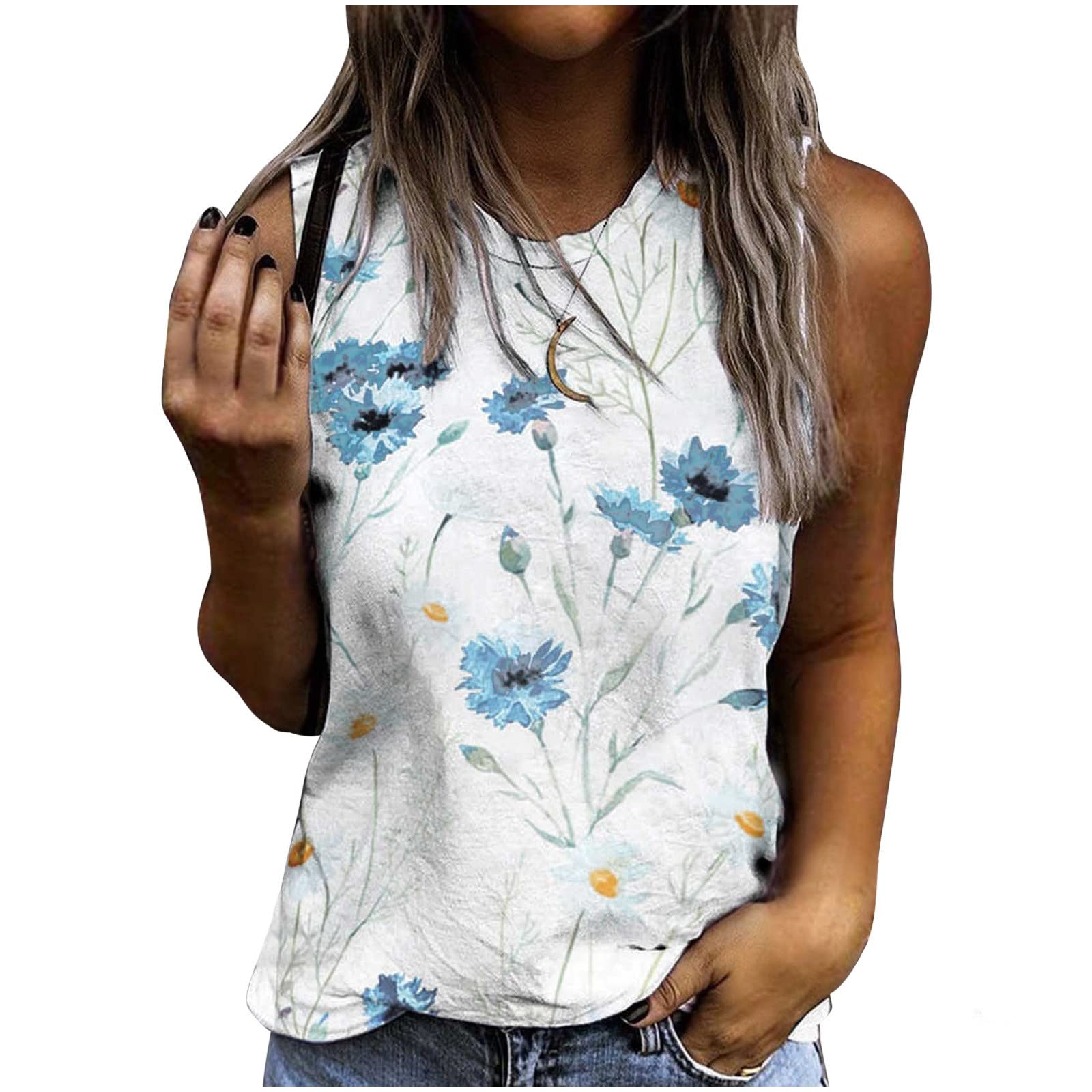 Women's Floral Print Sleeveless Tank Top - Summer Casual Loose Fit Tunic Blouse for Beach, Yoga & Everyday Wear