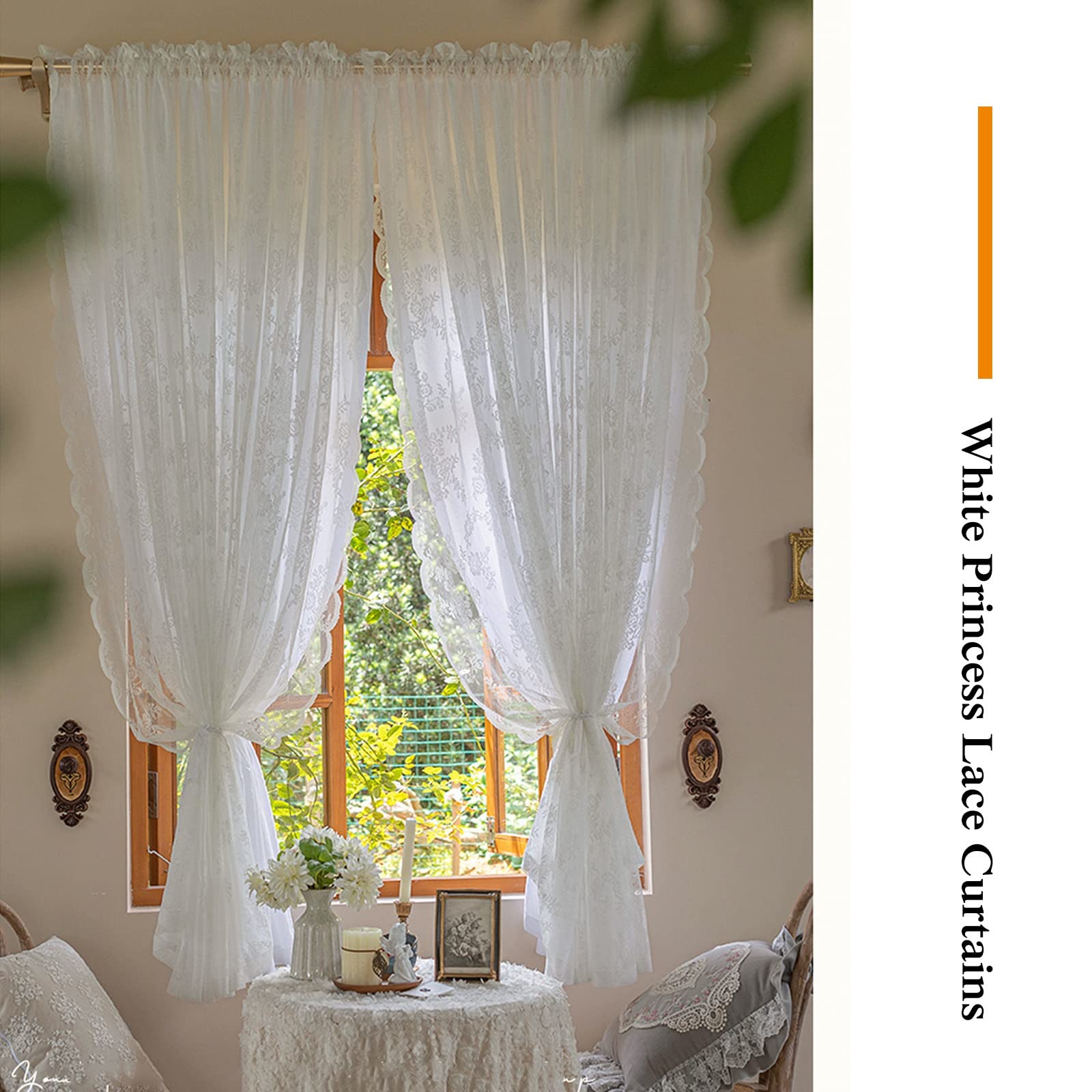 V3VOGUE White Rustic Lace Sheer Curtains - 1 Piece Small Half Window Curtain, Privacy Translucent Voile Drapes for Kitchen, Cafe, Partition & Valance - Perfect for Bedroom, Living Room & Office Decor