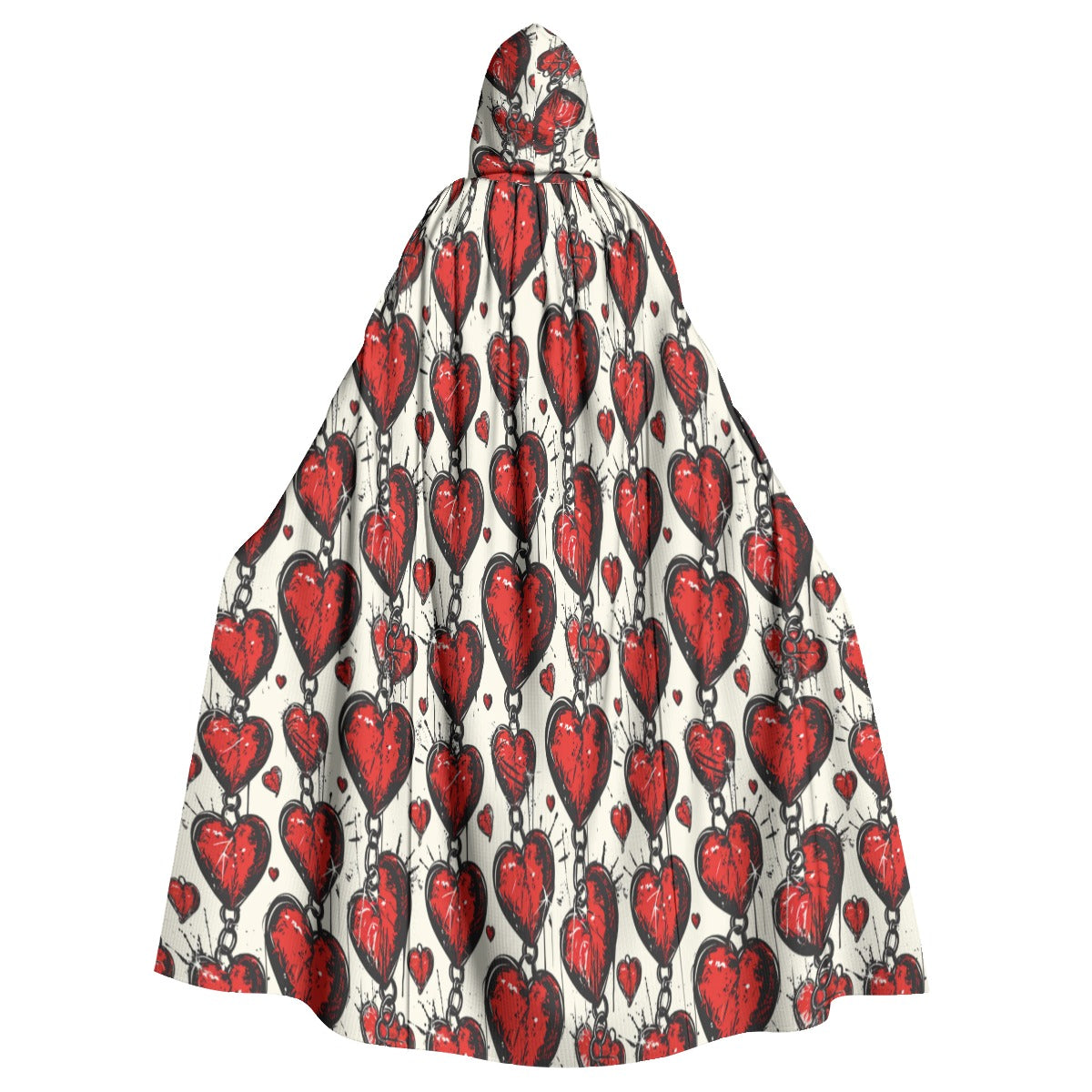 Chained Hearts Microfiber Hooded Cloak - Soft & Warm Unisex Hooded Cape for Cosplay, Halloween, LARP & Fantasy Costumes