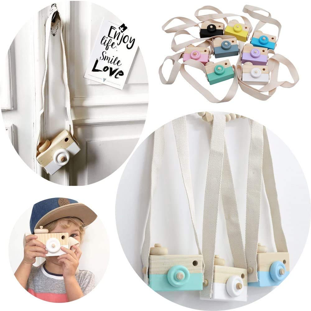 Wooden Mini Camera Toy for Kids - White Hanging Decorative Baby Camera Prop with Rope - Cute Wooden Camera for Nursery, Kids Room & Photography Play - 3.5x1.4x2.9 Inches (Pack of 1) - Perfect for Baby Showers, Birthday Gifts & Room Decor