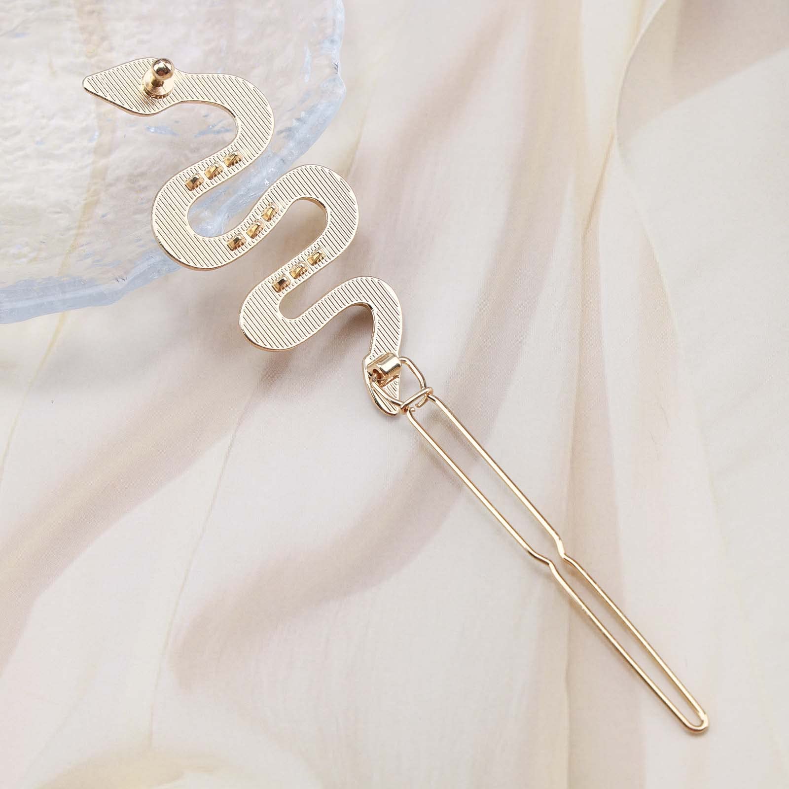 Boho Crystal Snake Hair Clip - Gold Rhinestone Pave Barrette Pin for Women & Girls | Elegant Side Hair Accessories for Weddings, Parties & Everyday Wear
