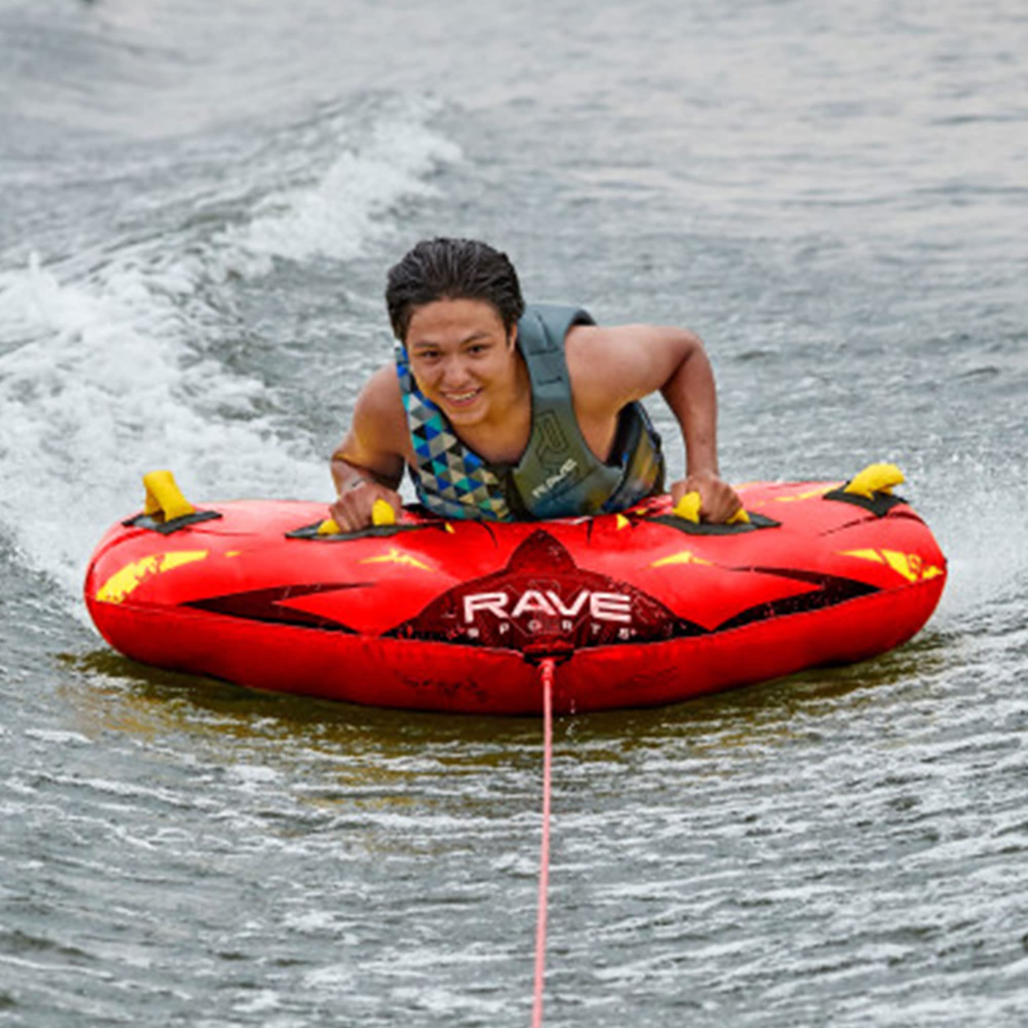RAVE Sports Ripper Inflatable Boat Towable Tube - 2 Person Water Tube for Lakes & Rivers, Heavy Duty PVC Material, High Speed Towing, Fun Summer Water Sports Activity for Adults & Teens