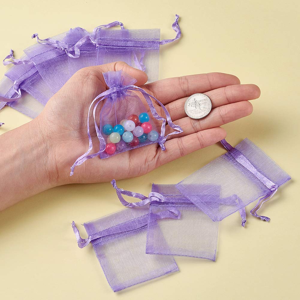 100 Pack Purple Organza Gift Bags 7x5cm - Satin Drawstring Pouches for Candy, Jewelry, Party Favors & Wedding Gifts | Elegant Packaging for Special Occasions