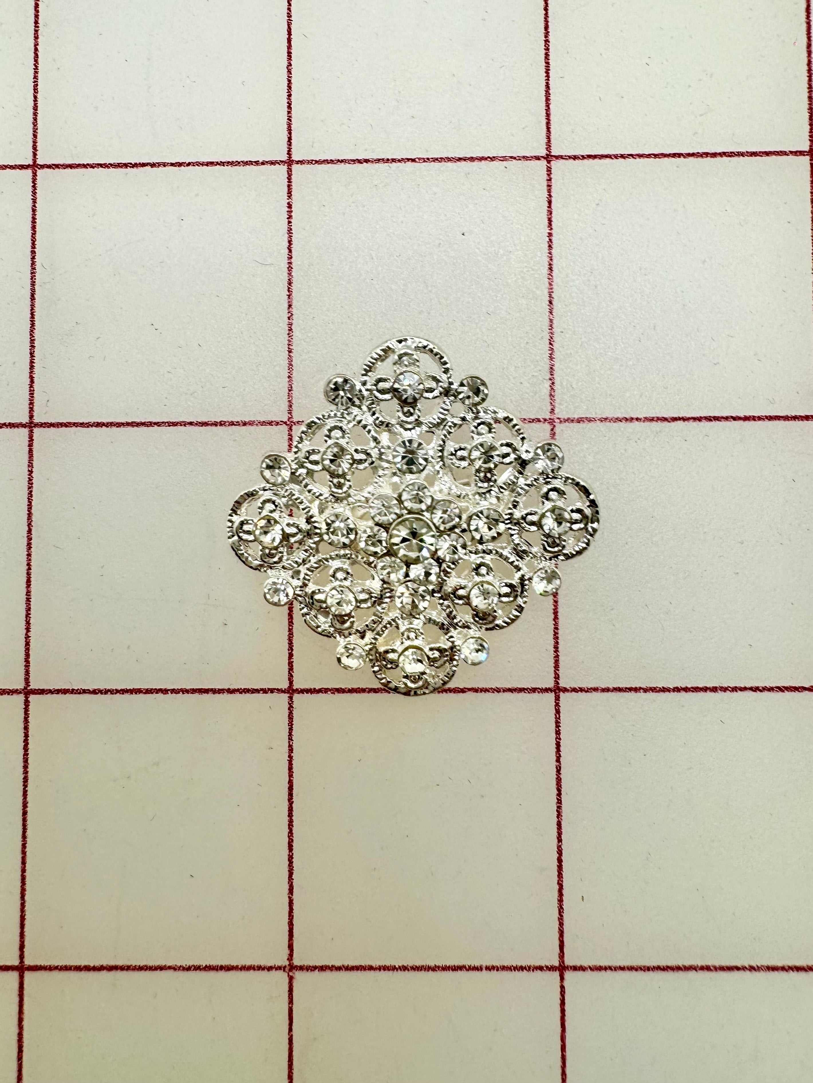 Sparkling Rhinestone Brooch & Tiara Embellishments - 1.25 Inch Decorative Gems with Crystal & Silver Accents - Perfect for DIY Jewelry, Wedding Accessories, and Costume Decorations