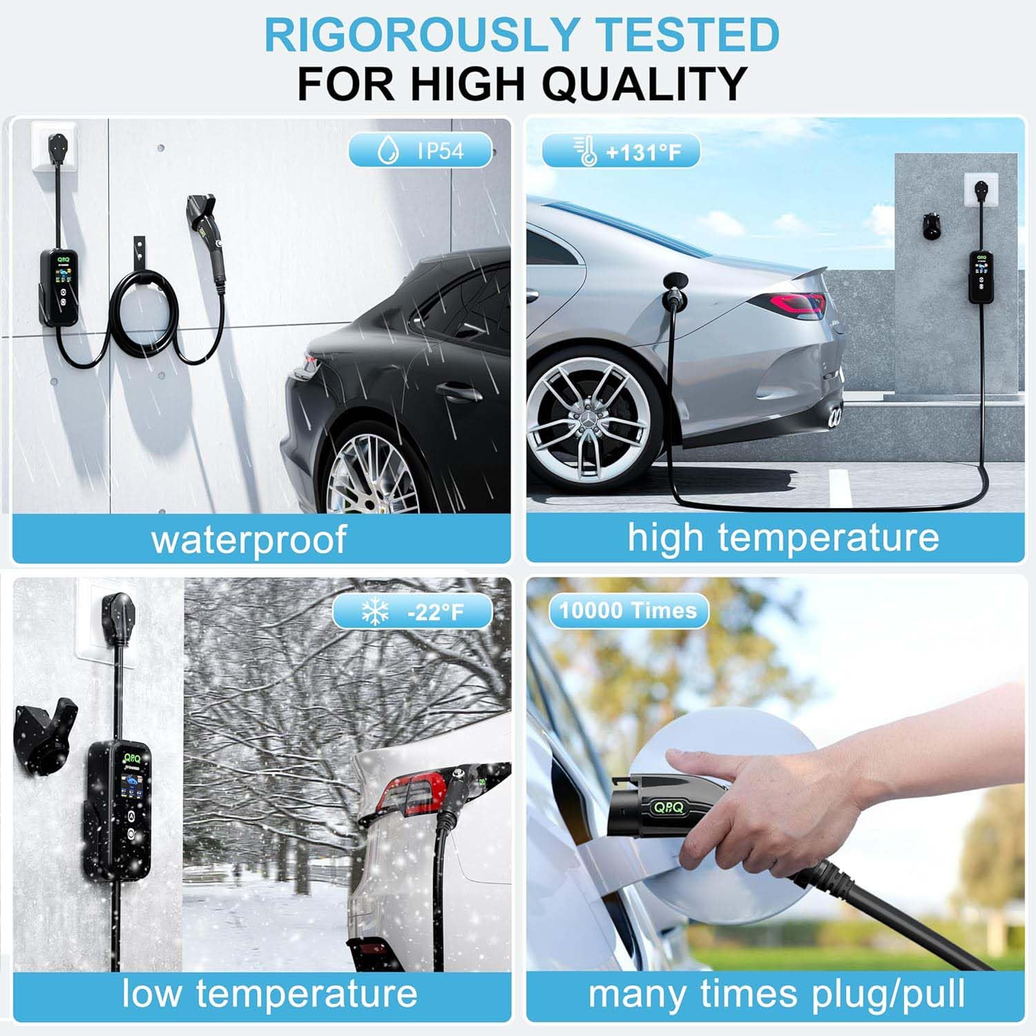 QPQ Level 2 EV Charger 40Amp 110-240V Portable Electric Vehicle Charger with Adjustable Current & Time Delay | 25ft Cable | NEMA 14-50 Plug for J1772 EVs | Perfect for Home, Office & Public Charging Stations