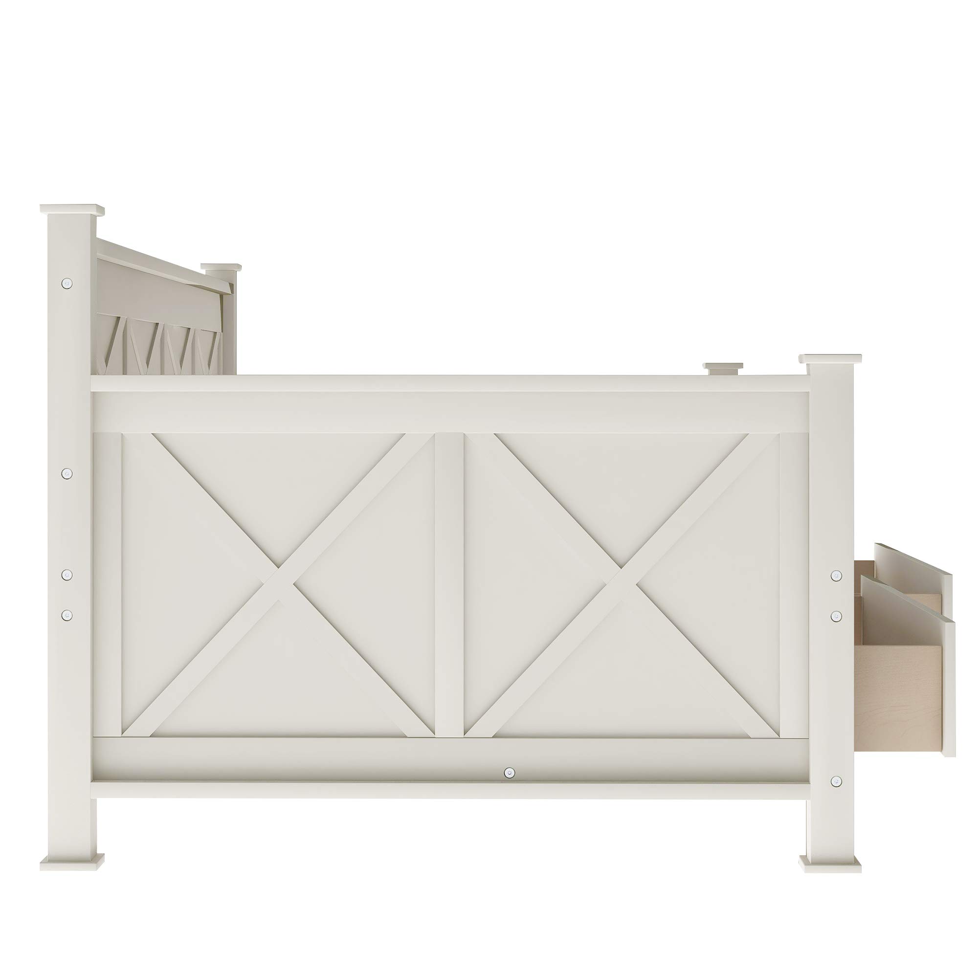 Merax Twin Size Wooden Daybed with 2 Large Drawers - X-Shaped Frame, Modern Rustic Design, Wood Slat Support (No Box Spring Needed) - Easy Assembly White Daybed for Guest Room, Dorm, or Living Room