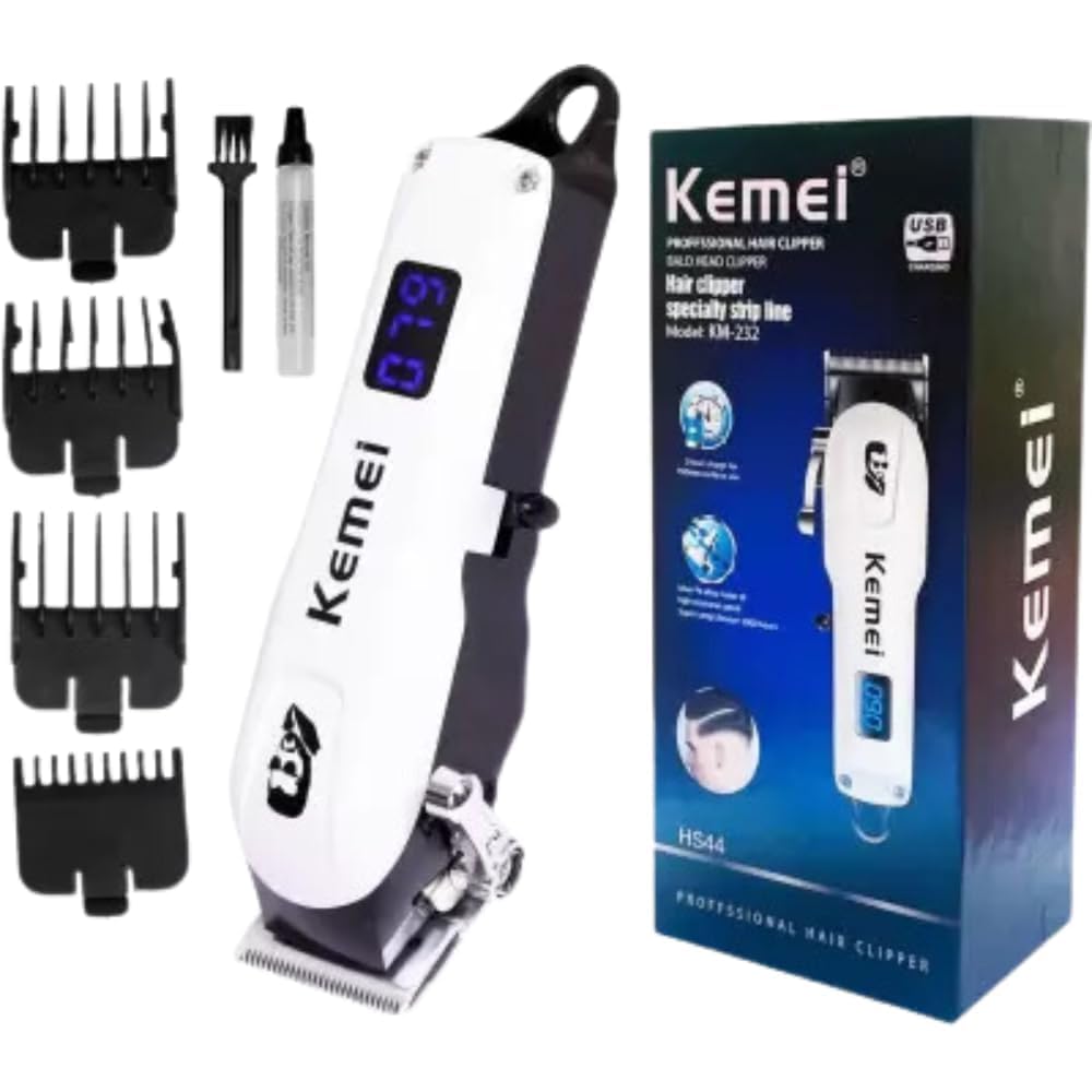 KEMEI 809 Men's Professional Hair Trimmer Combo - KM-232 & KM-809A with 240Min Runtime, 4 Length Settings (White/Black) - Perfect for Home Grooming, Beard Trimming & Travel Use