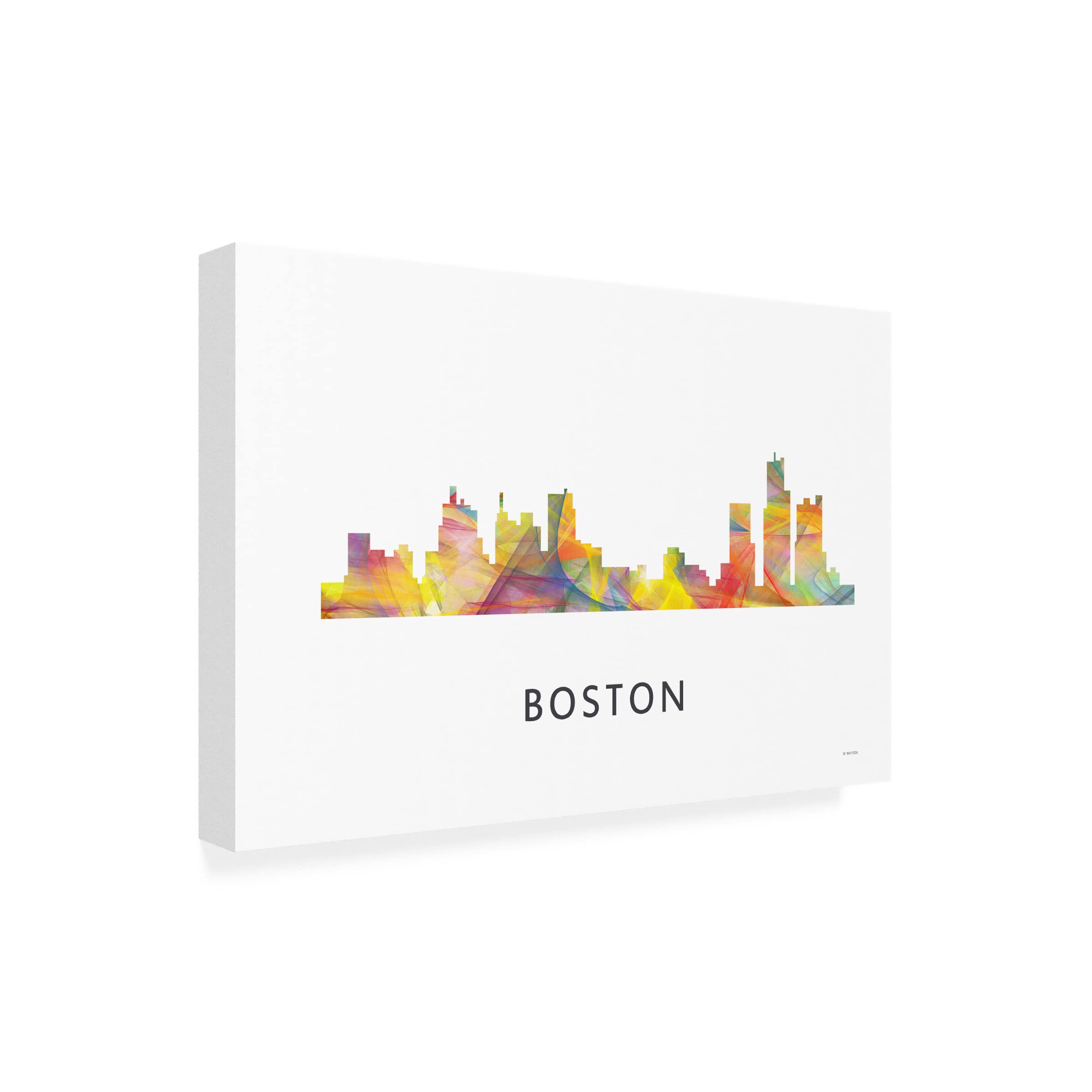 Trademark Fine Art 'Boston Mass Skyline' Canvas Wall Art by Marlene Watson - 16x24 Inches Modern Cityscape Painting for Living Room, Office & Home Decor