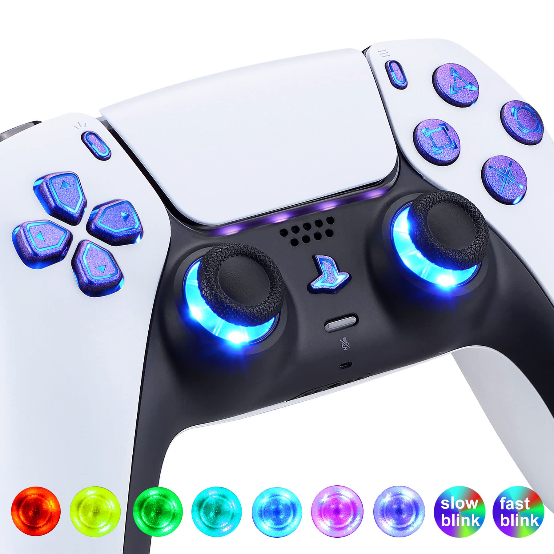 eXtremeRate Chameleon Purple Blue PS5 Controller Custom Kit - D-pad, Thumbstick, Face Buttons, LED Lightbar Stickers for BDM-010 & BDM-020 - Gaming Accessories for Enhanced PS5 Experience
