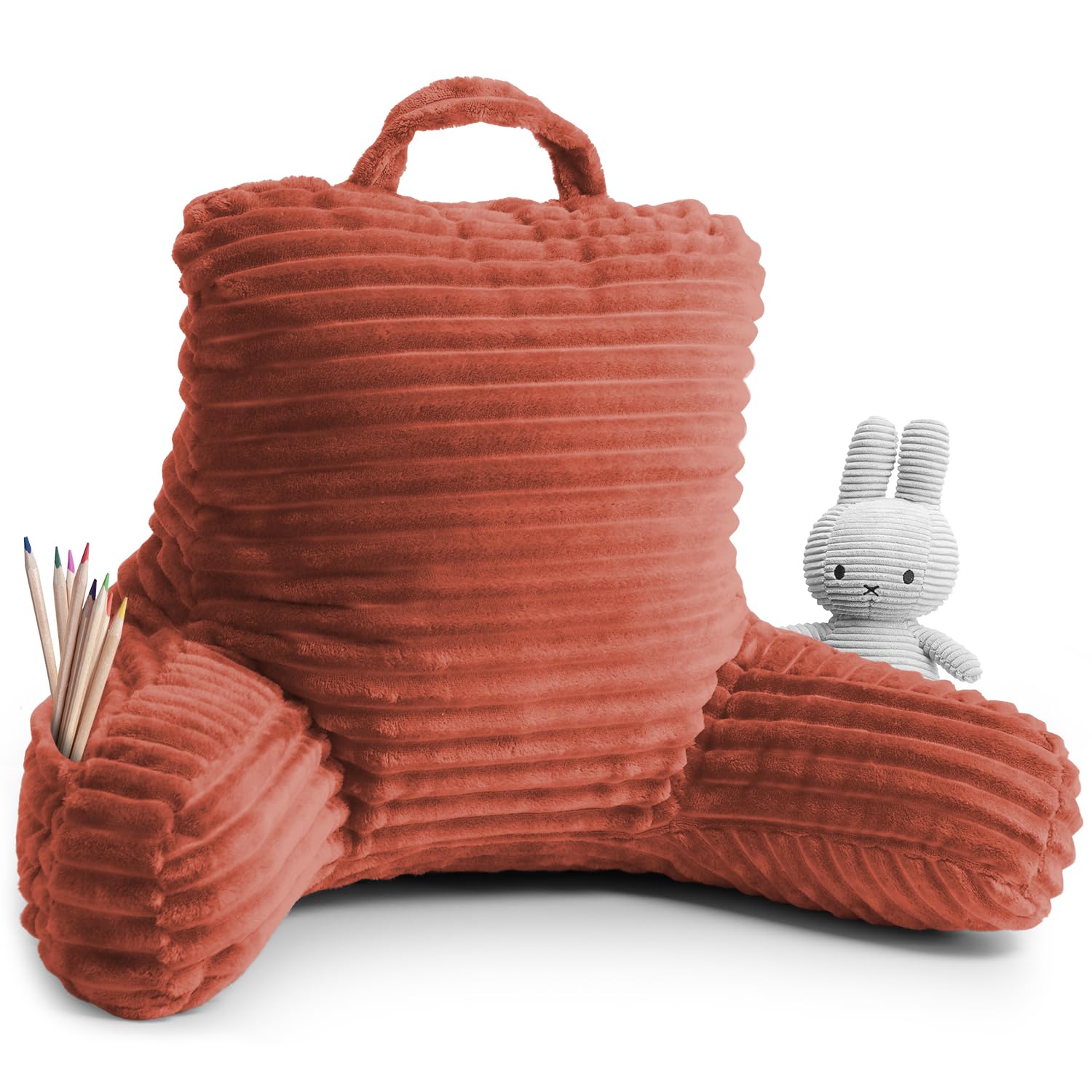 Clara Clark Reading Pillow for Adults - Plush Back Support Pillow with Arms & Pockets for Sitting Up in Bed, Shredded Foam Bed Rest Pillow - Perfect for Reading, Watching TV, or Relaxing in Bed